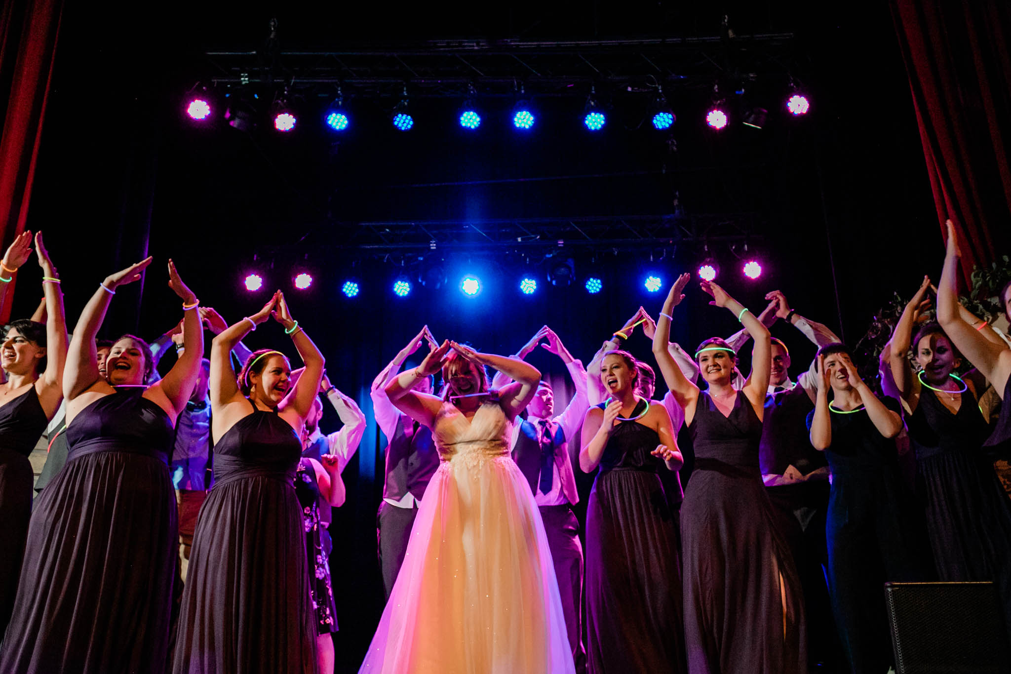 Haw River Ballroom Wedding | Durham Photographer | By G. Lin Photography | Bridesmaids and bride dancing on stage