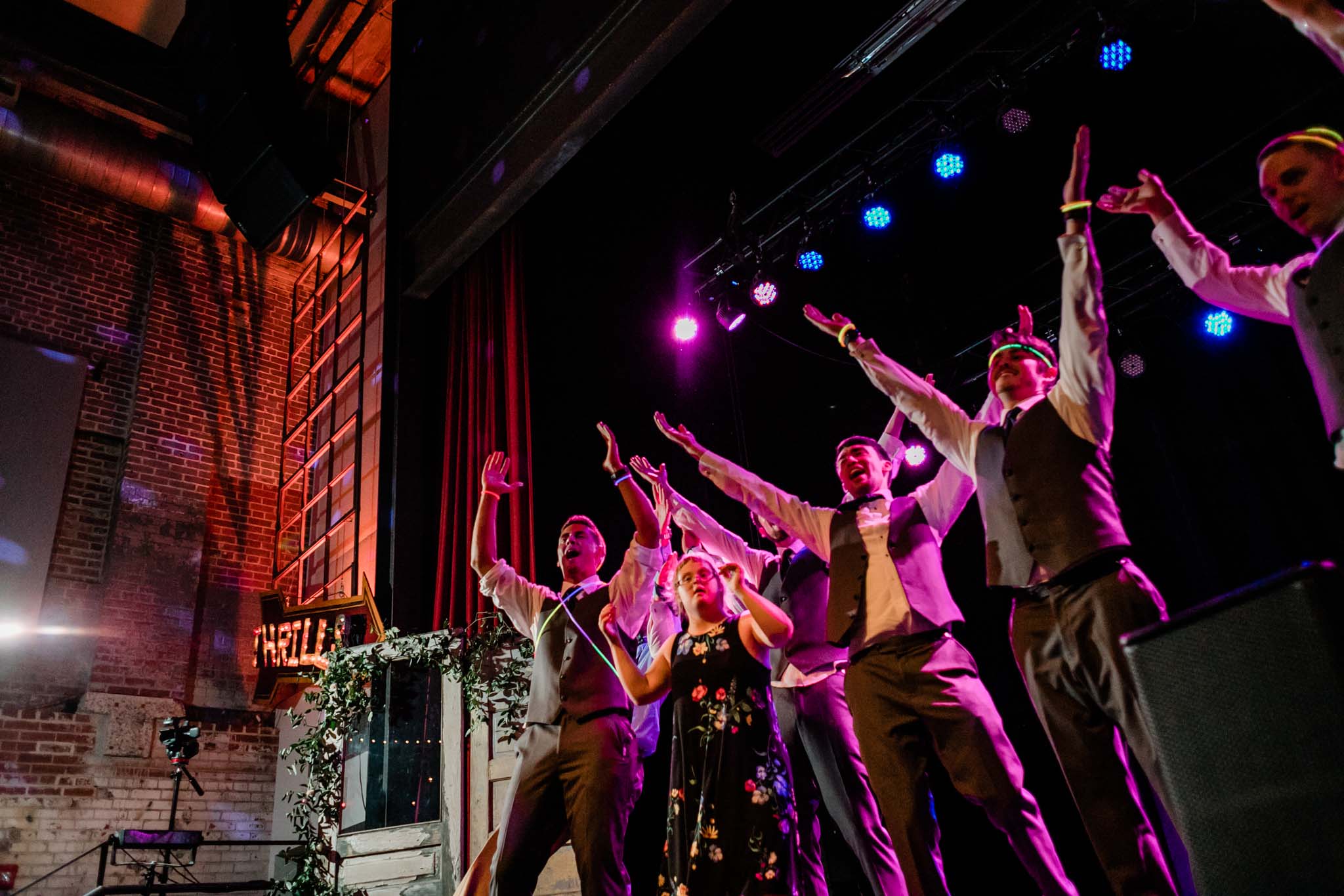 Haw River Ballroom Wedding | Durham Photographer | By G. Lin Photography | Groomsmen singing YMCA and dancing on stage