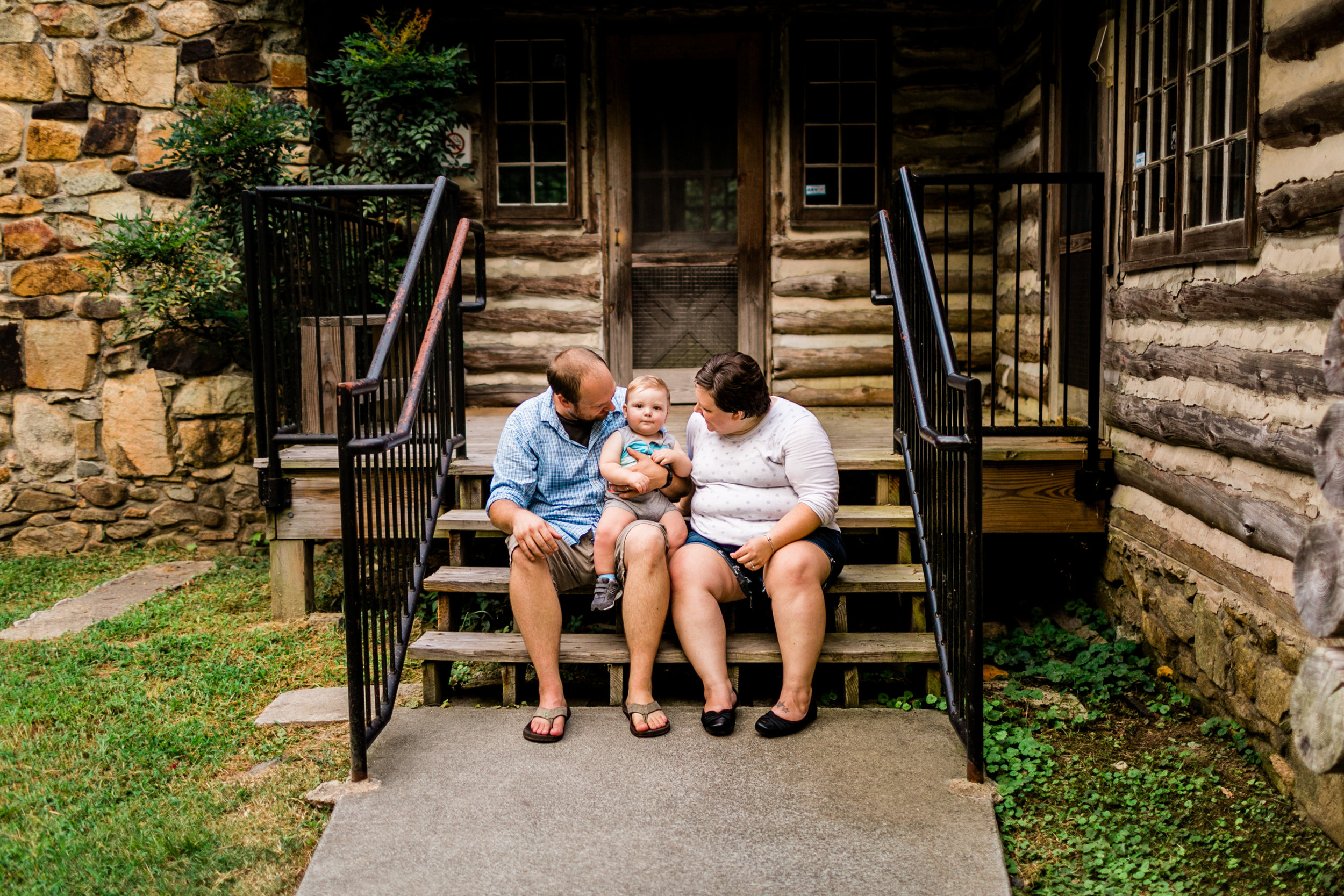 Durham Family Photographer | By G. Lin Photography | Family sitting on steps at Spruce Pine Lodge