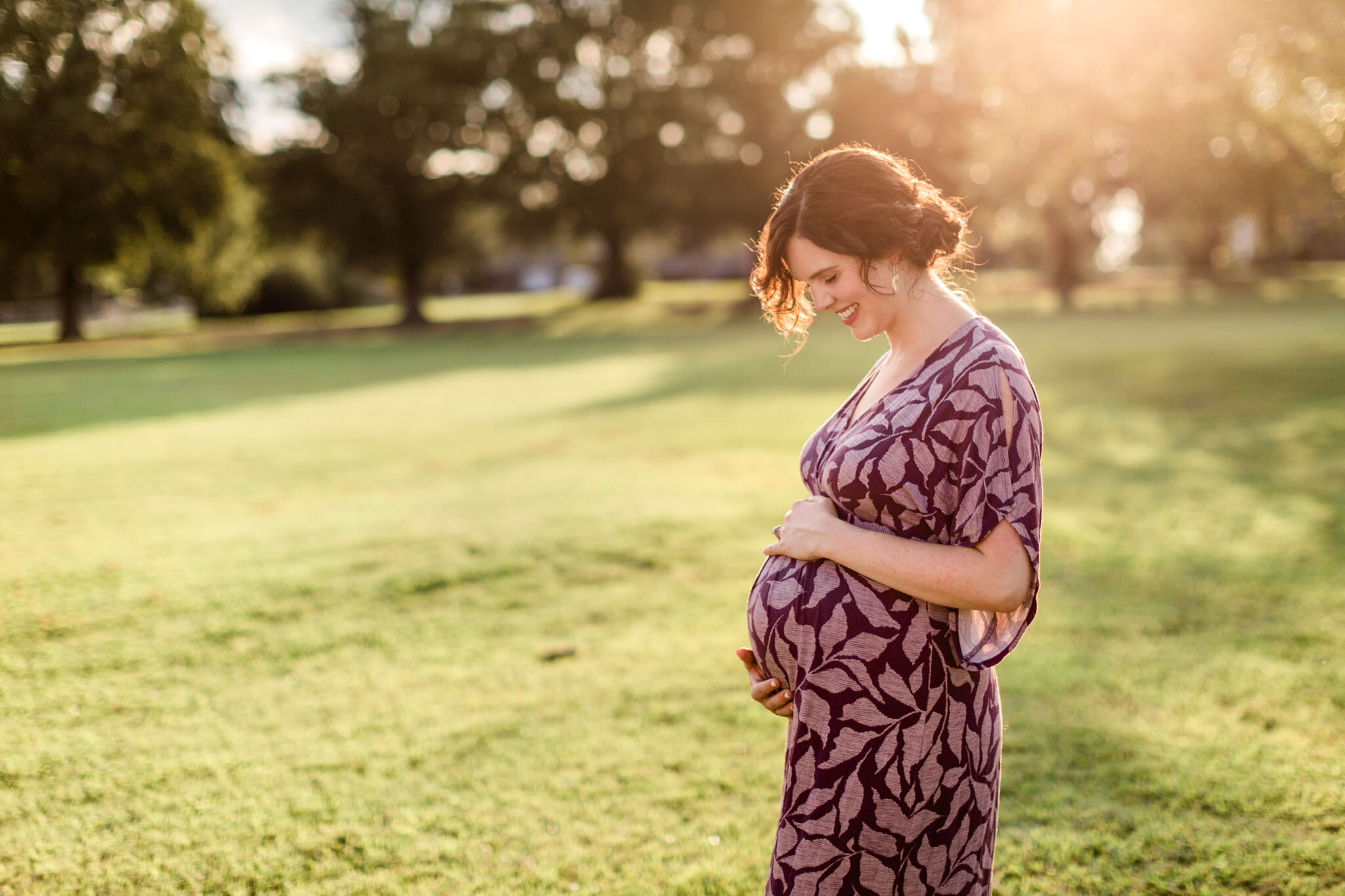 Beautiful sunset maternity photo at Dix Park | Raleigh Maternity Photographer | By G. Lin Photography