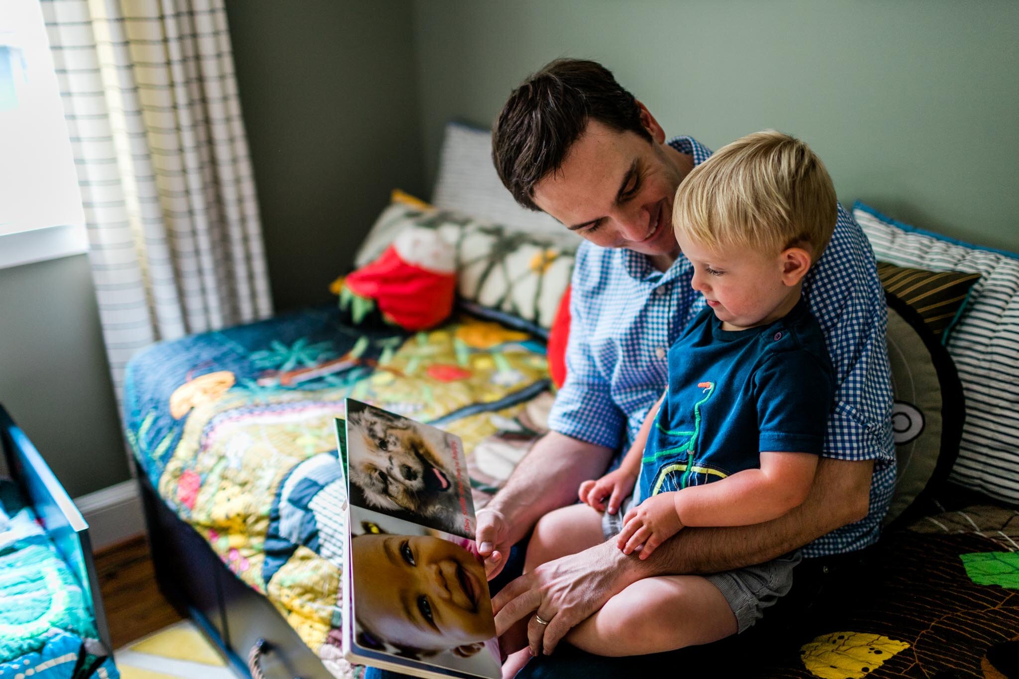 Durham Newborn Photographer | By G. Lin Photography | dad reading to toddler son