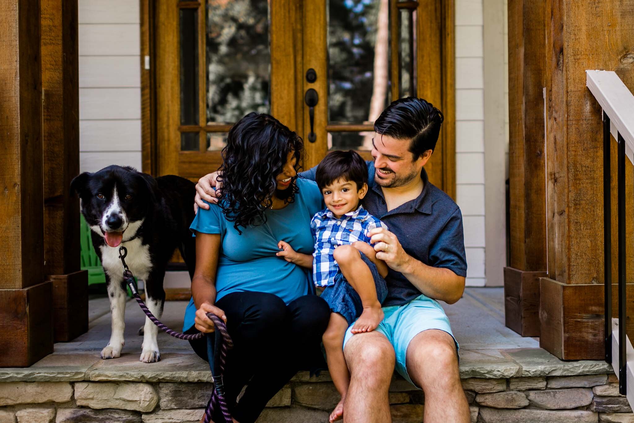 Durham Family Photographer | By G. Lin Photography | Family sitting on steps of porch at home