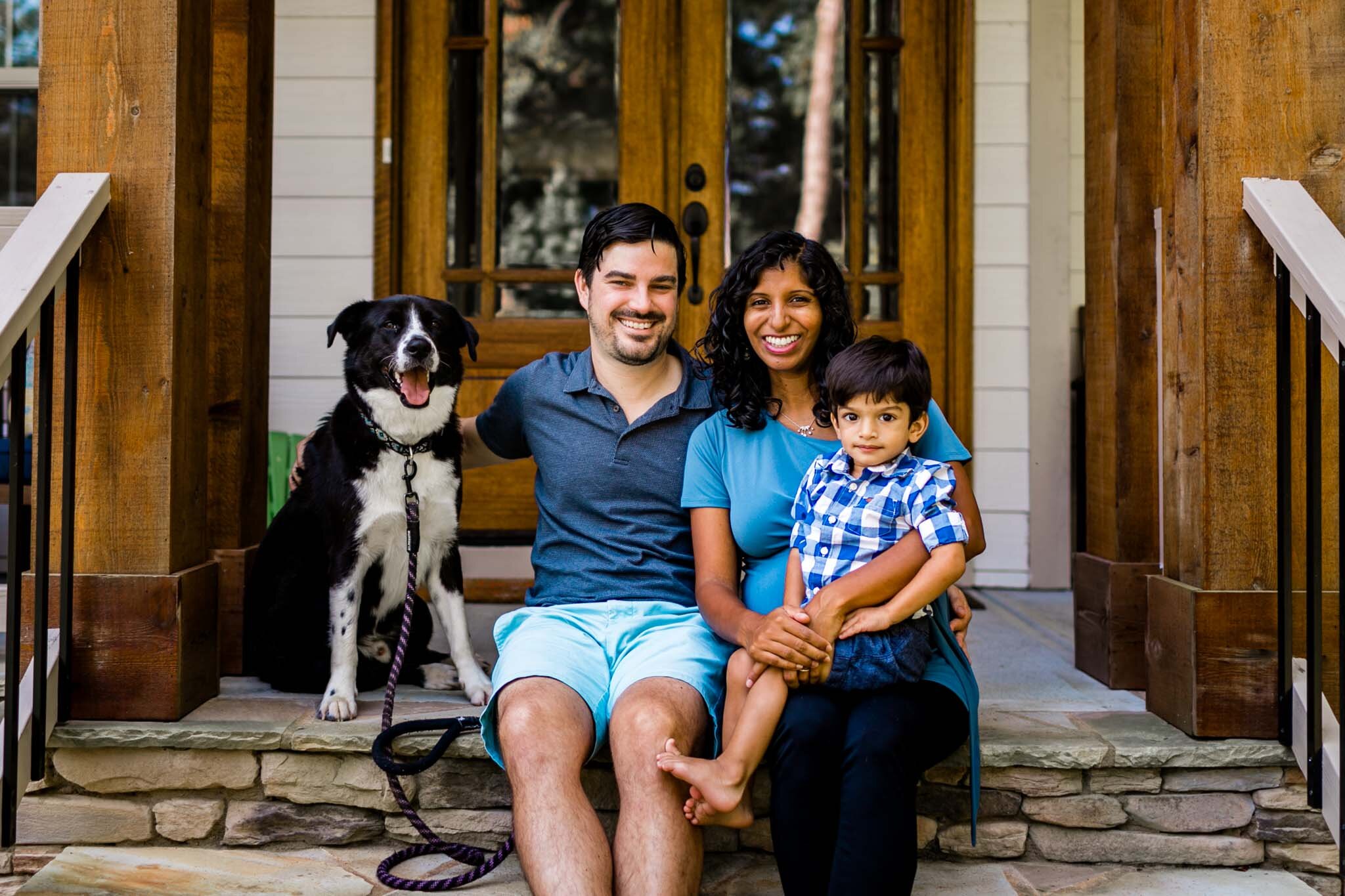 Raleigh Family Photographer | By G. Lin Photography | Family sitting on front steps of house