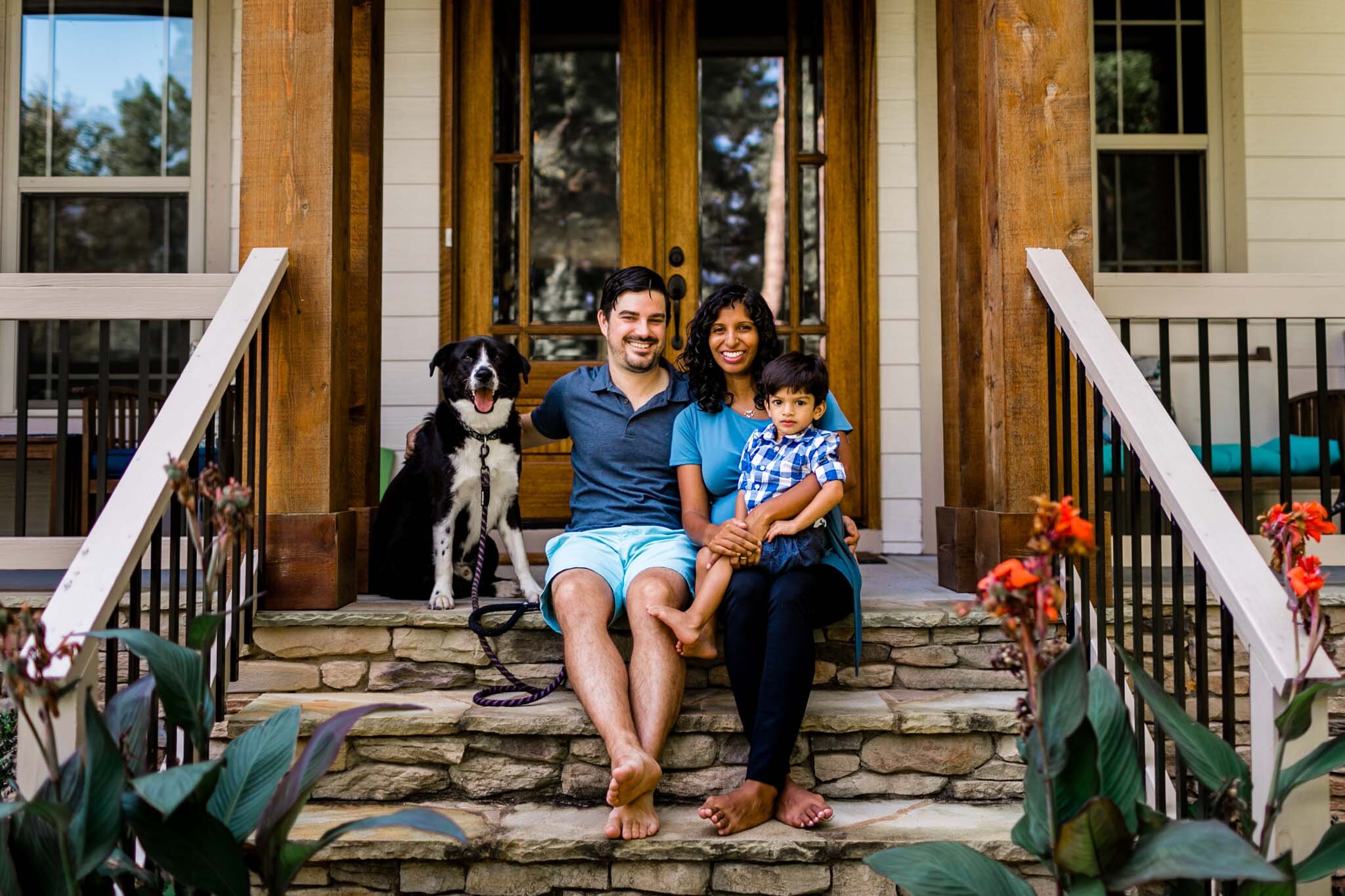 Durham Newborn Photographer | By G. Lin Photography | Family sitting on porch of home
