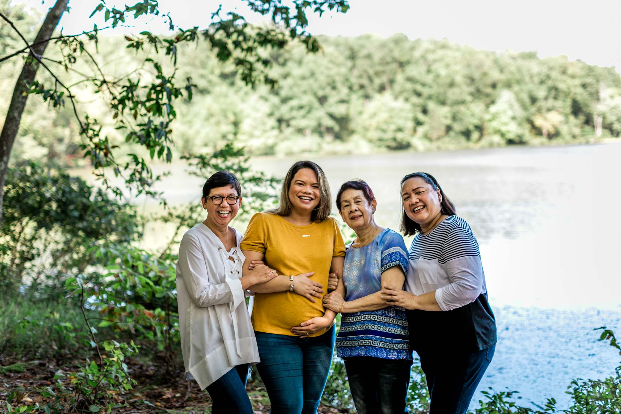 Family portrait by water at Umstead Park | Raleigh Family Photographer | By G. Lin Photography