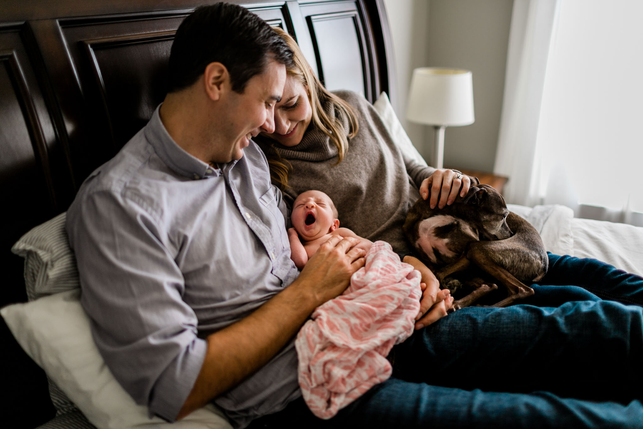 Baby girl yawning during lifestyle newborn session at home | Raleigh Newborn Photographer | By G. Lin Photography