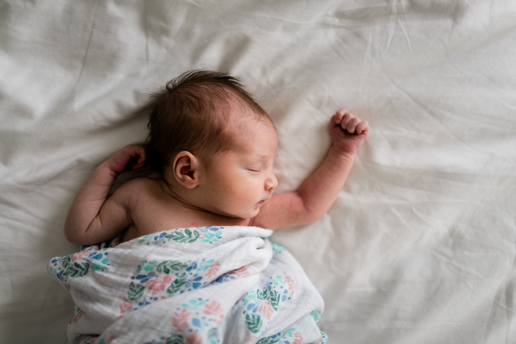 Beautiful organic photo of baby girl sleeping on bed | Durham Newborn Photographer | By G. Lin Photography 