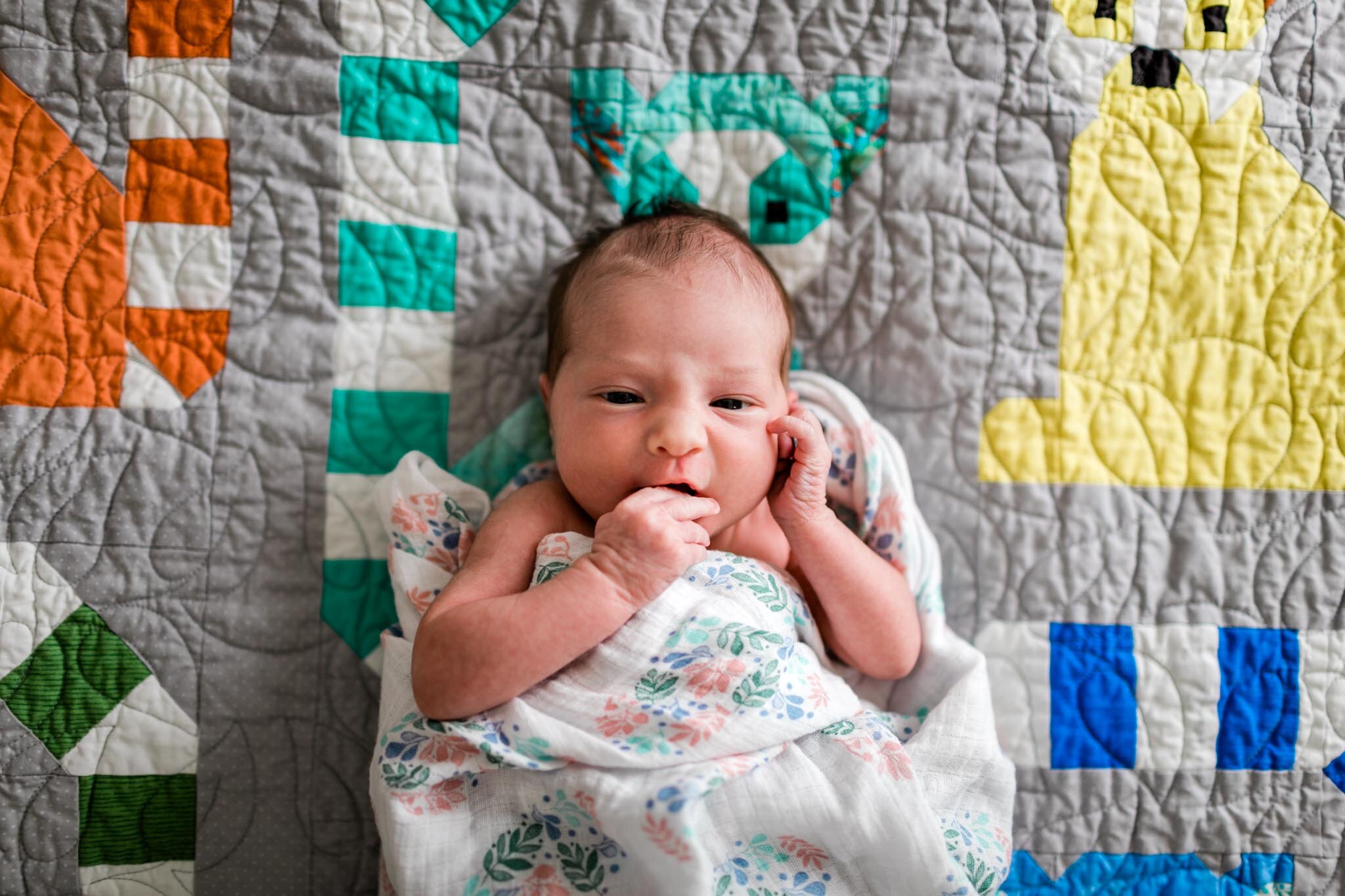 Durham Newborn Photographer | By G. Lin Photography | Baby girl on quilt