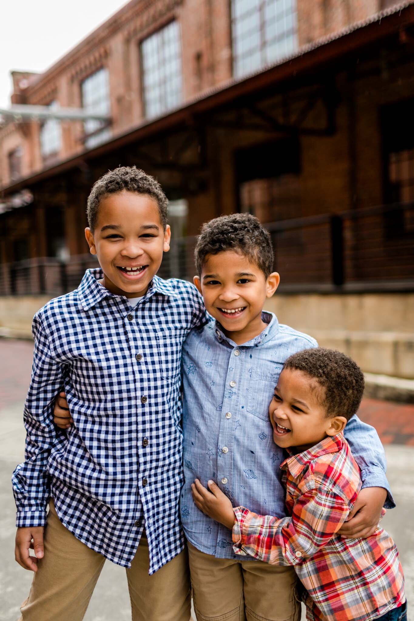 Durham Family Photographer | By G. Lin Photography | Brothers hugging and smiling