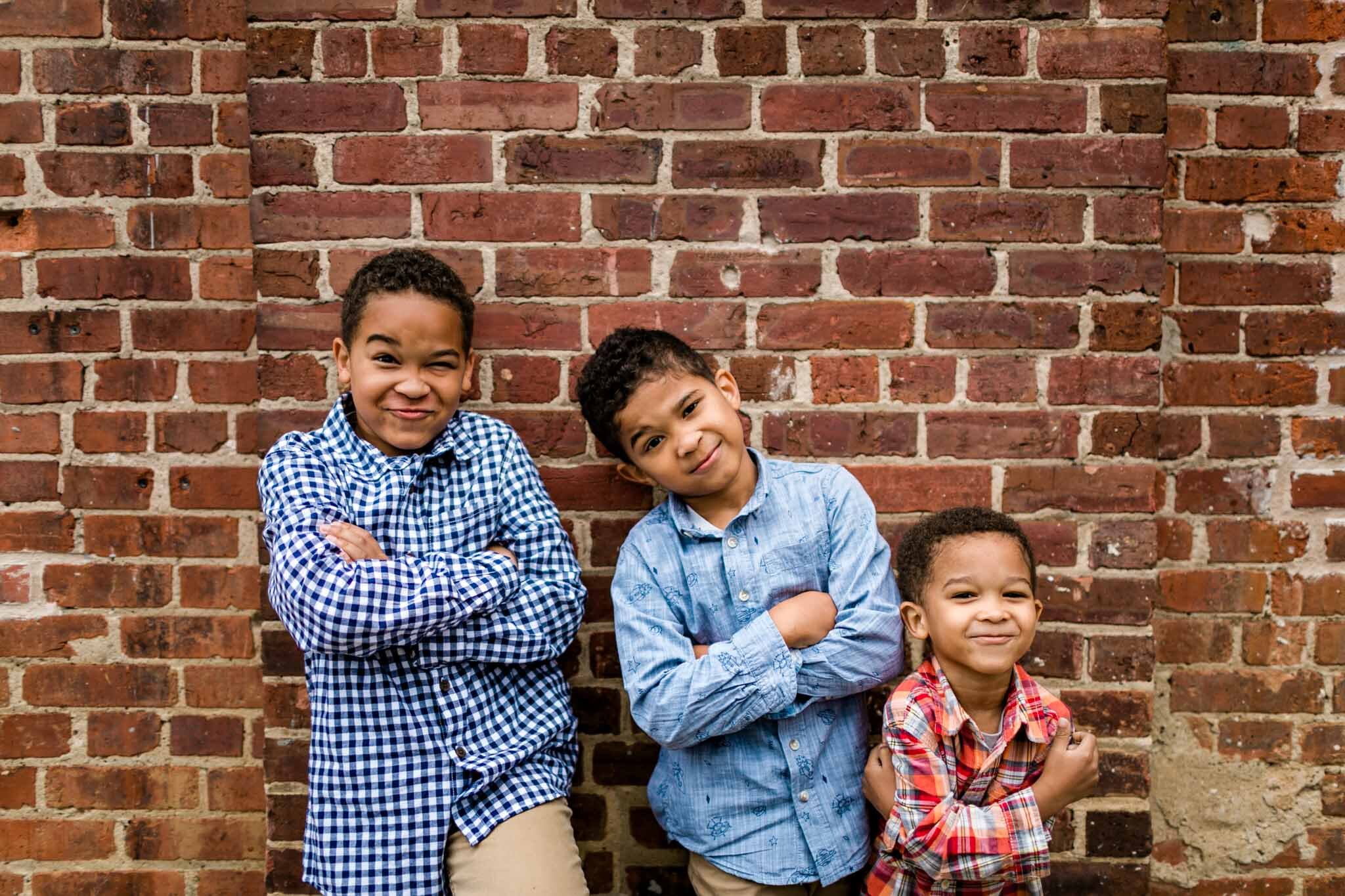 Three boys making a silly face | Durham Family Photographer | By G. Lin Photography