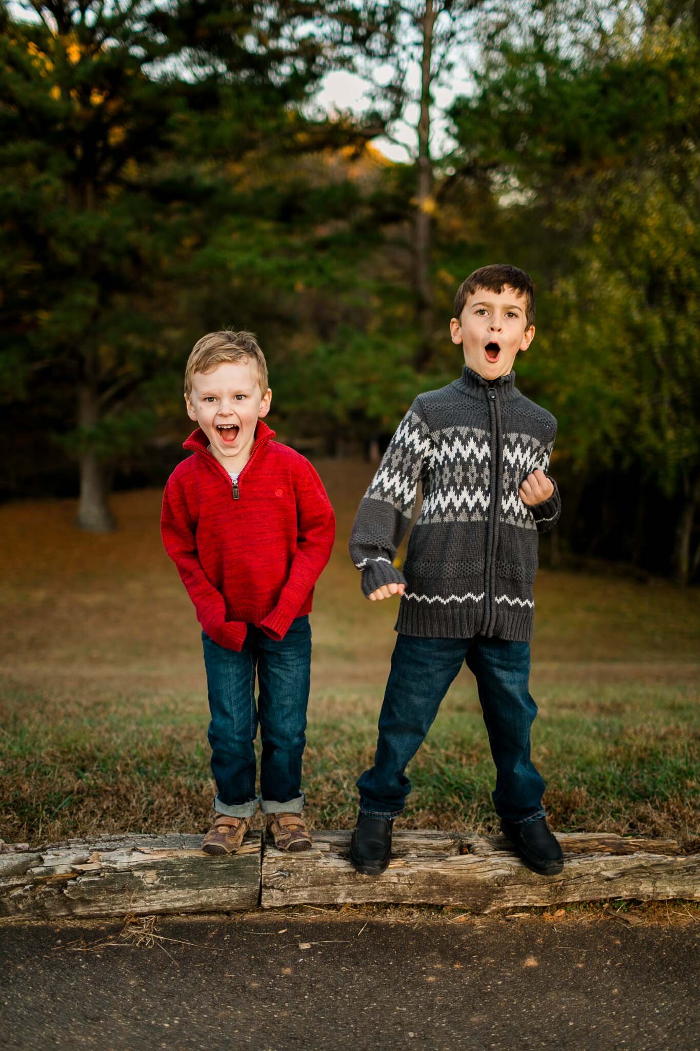 Raleigh Family Photographer | By G. Lin Photography | Two boys making silly faces at camera