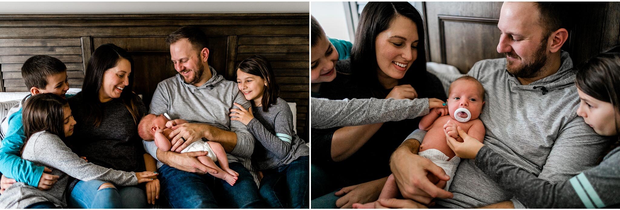 Family snuggling together on bed holding baby boy | Raleigh Family Photographer | By G. Lin Photography