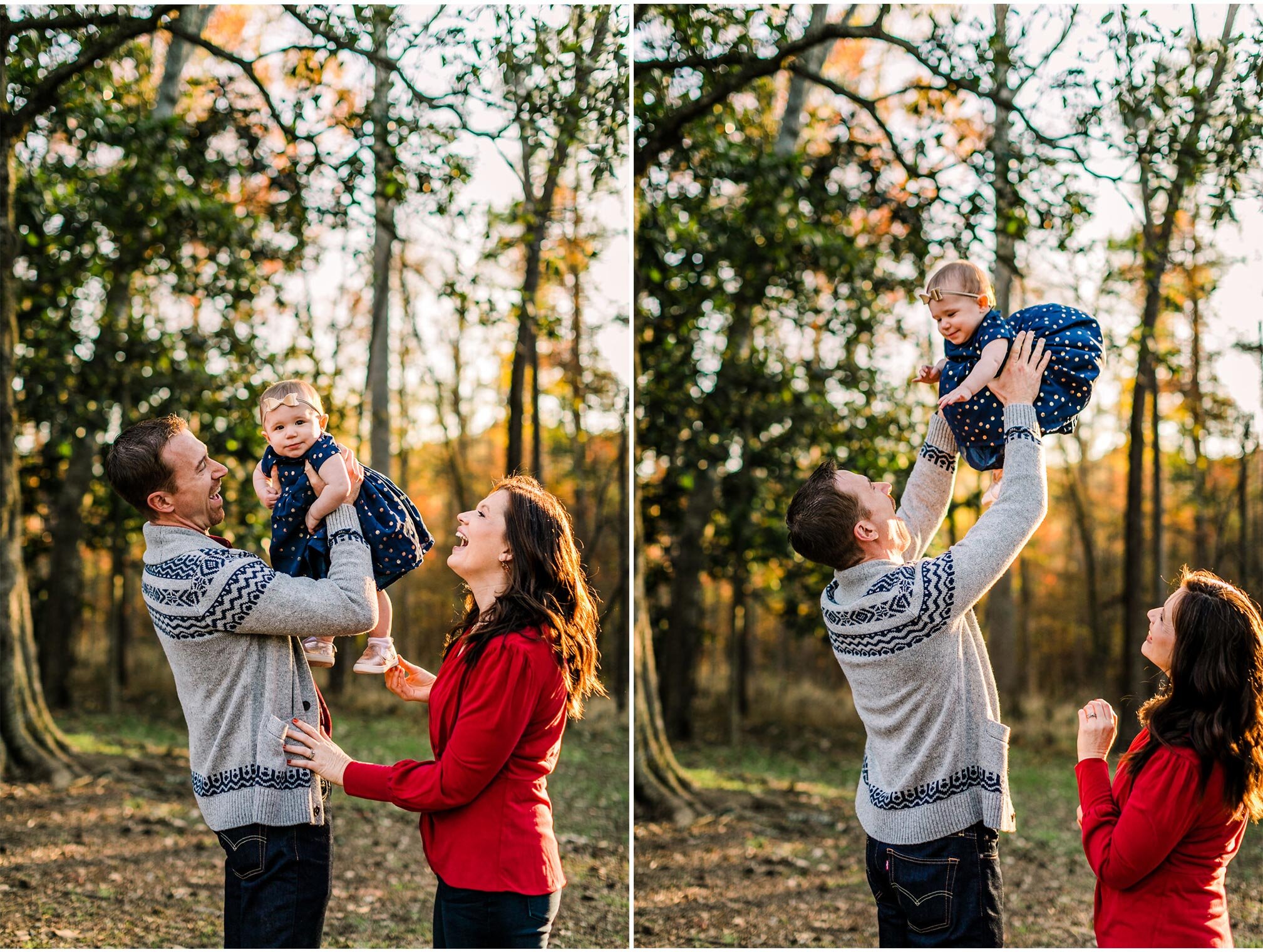 Durham Photographer | By G. Lin Photography | Dad throwing daughter in the air and laughing | West Point on Eno River
