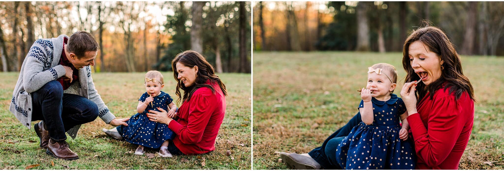 Durham Photographer | By G. Lin Photography | Candid portrait of family sitting on grass and laughing | West Point on Eno River