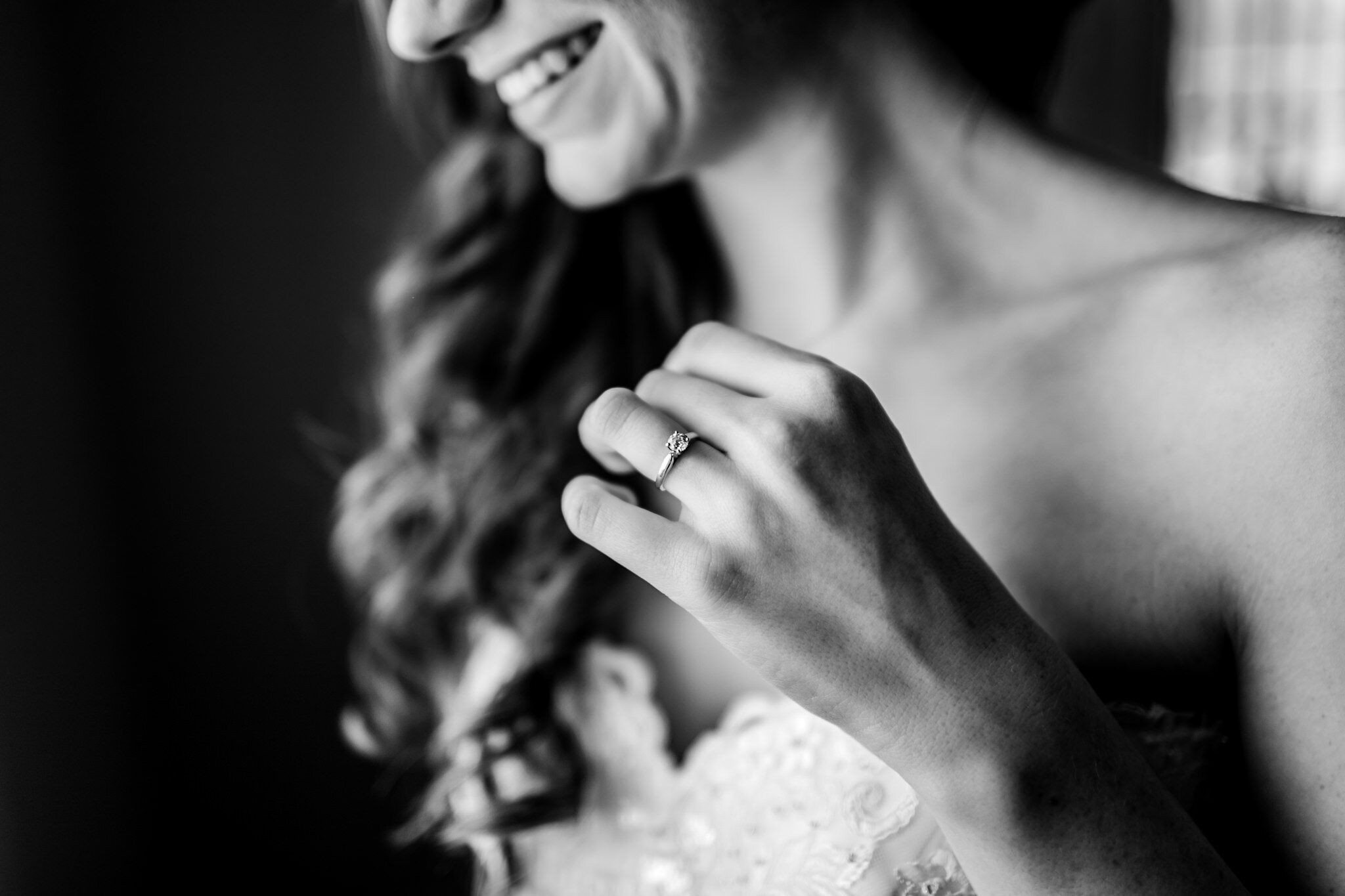 Durham Wedding Photographer | By G. Lin Photography | Black and white photo of bride wearing ring