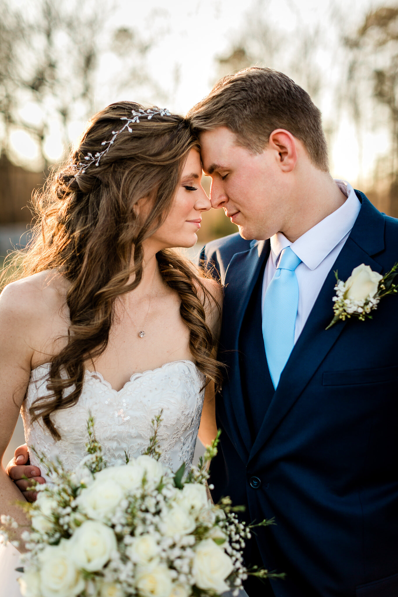 Durham Wedding Photographer | By G. Lin Photography | Bride and groom leaning heads against each other