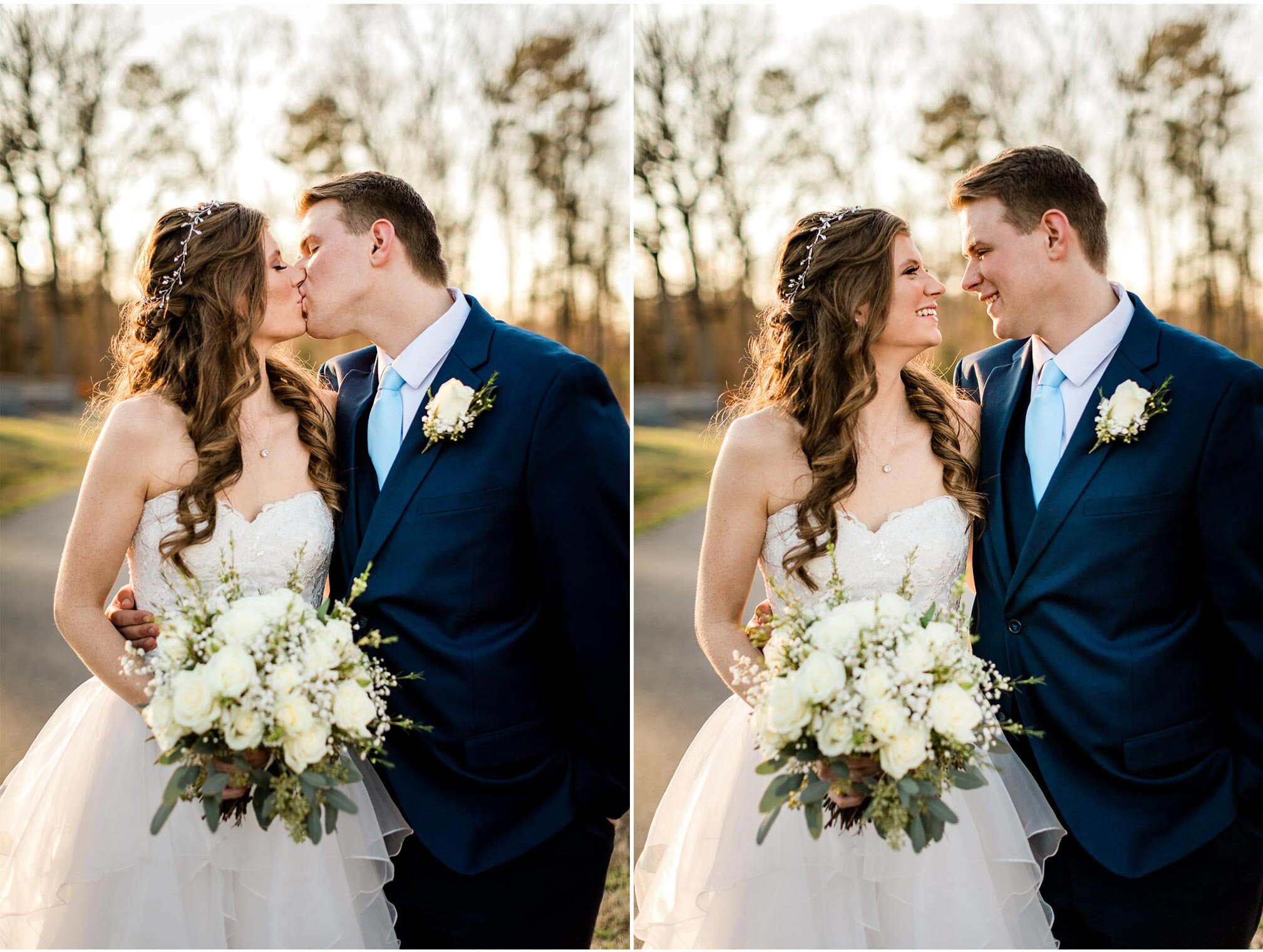 Durham Wedding Photographer | By G. Lin Photography | Bride and groom portrait of them kissing outdoors during sunset