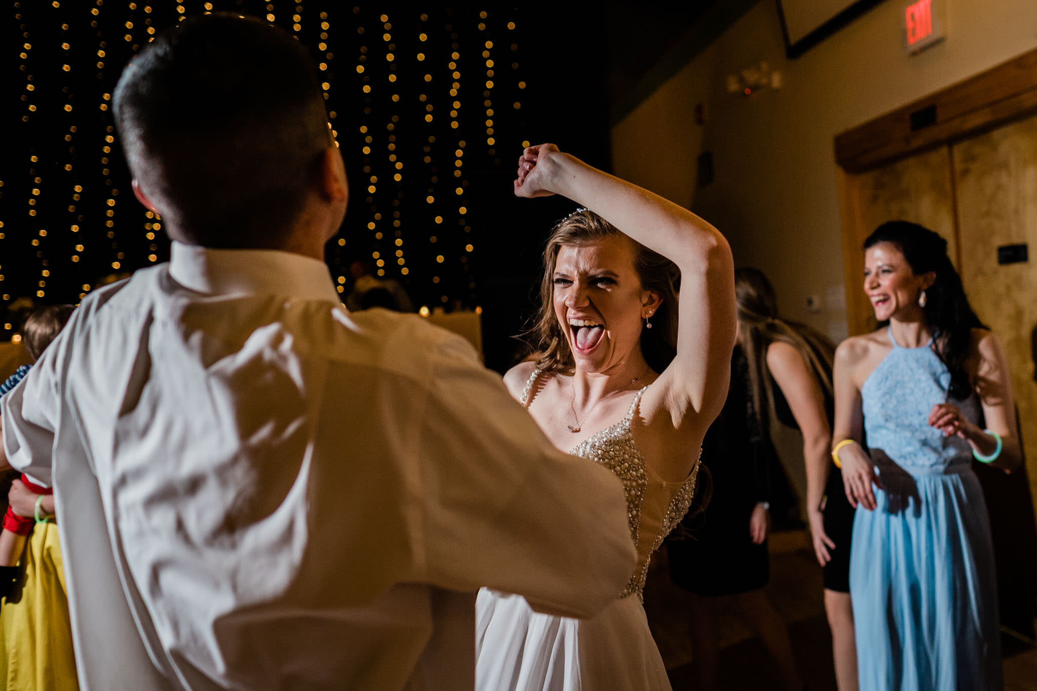 Durham Wedding Photographer | By G. Lin Photography | Bride waving arms in the air and laughing