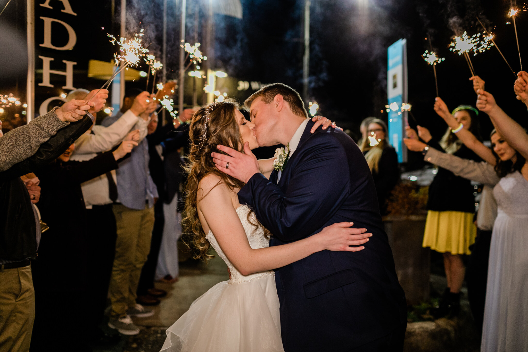 Durham Wedding Photographer | By G. Lin Photography | Bride and groom kissing during sparkler sendoff