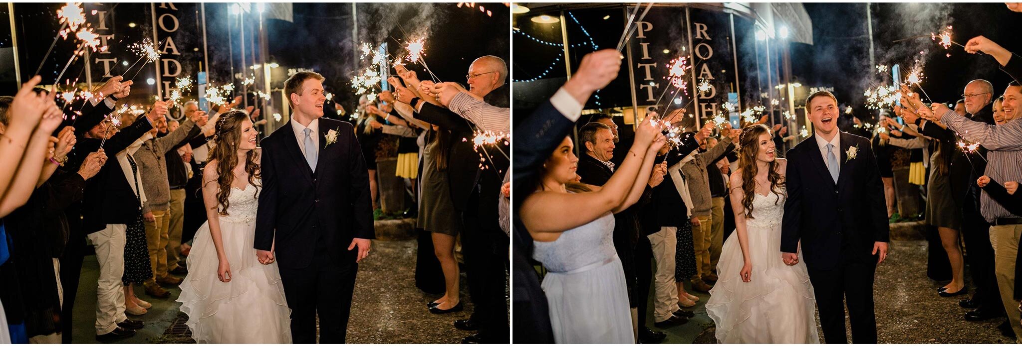 Durham Wedding Photographer | By G. Lin Photography | Bride and groom laughing during sparkler sendoff