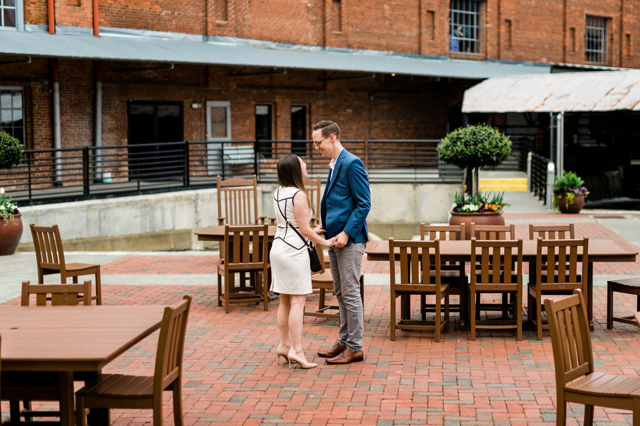 Durham Engagement Photographer | By G. Lin Photography | Man holding woman's hands for surprise proposal