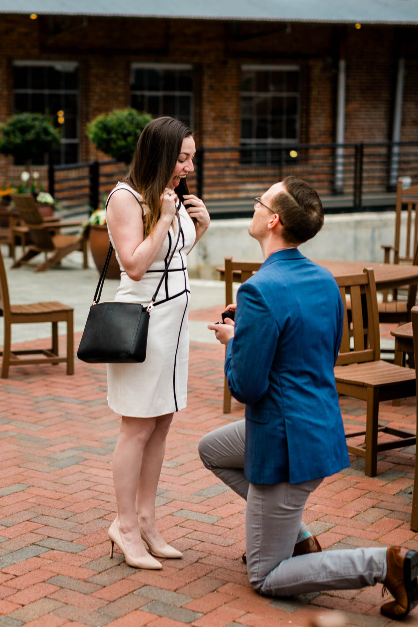 Durham Engagement Photographer | By G. Lin Photography | Woman with excited expression as man proposes