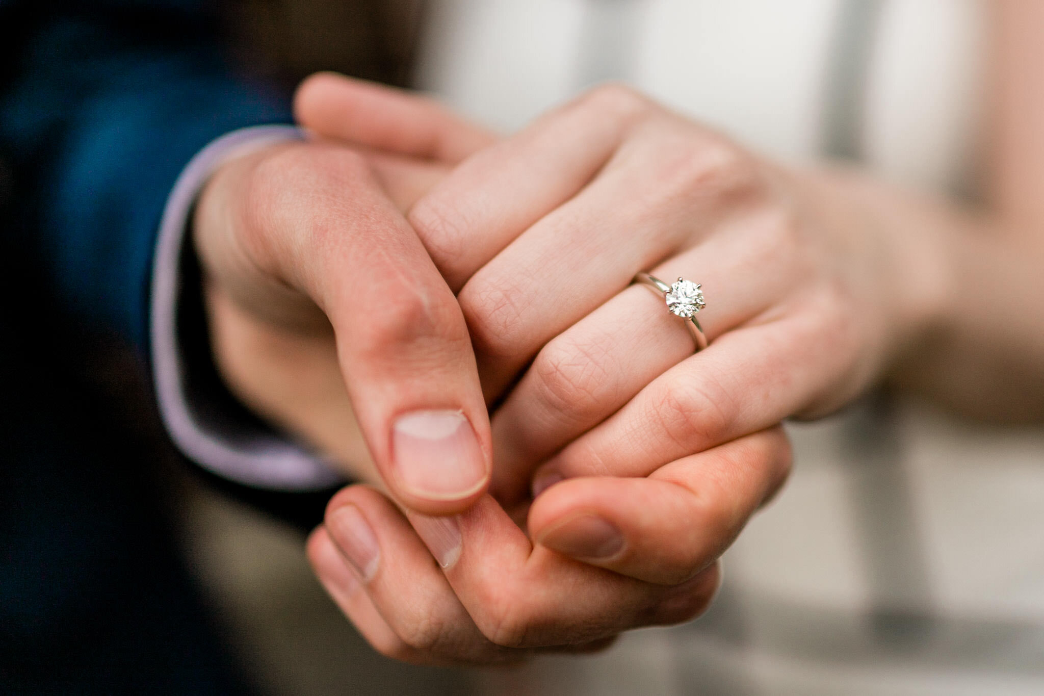 Durham Wedding and Engagement Photographer | By G. Lin Photography | Close up photo of engagement ring | Man holding woman's hands