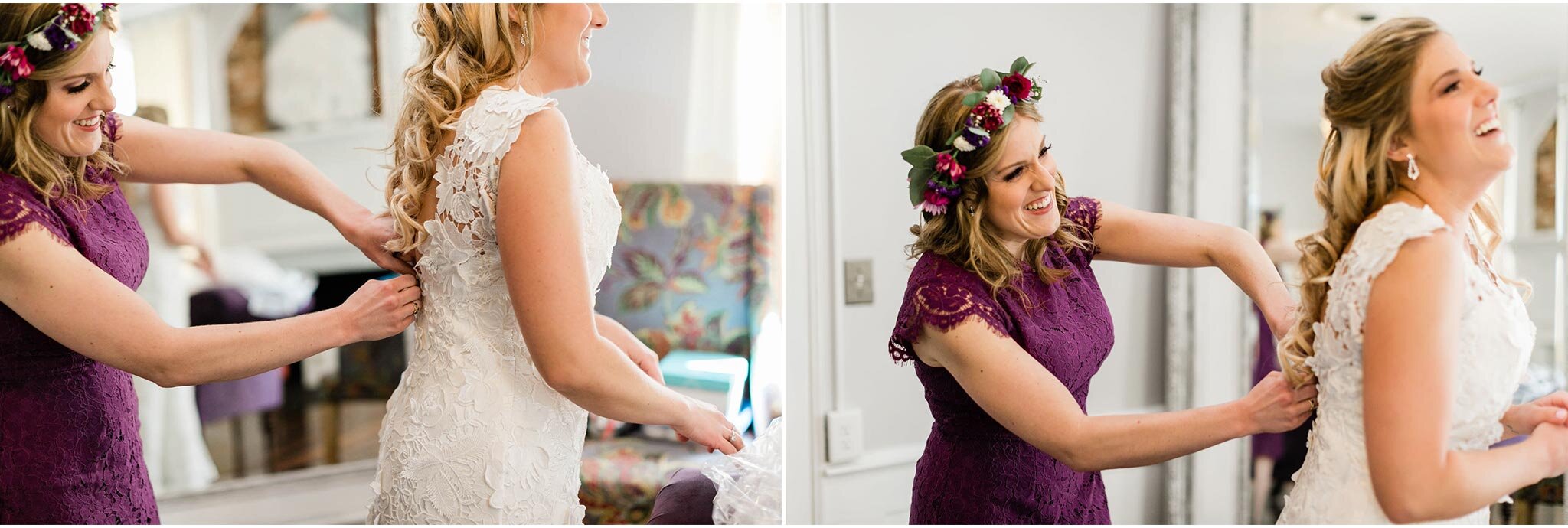 Durham Wedding Photographer | By G. Lin Photography | Bride getting ready with bridesmaid