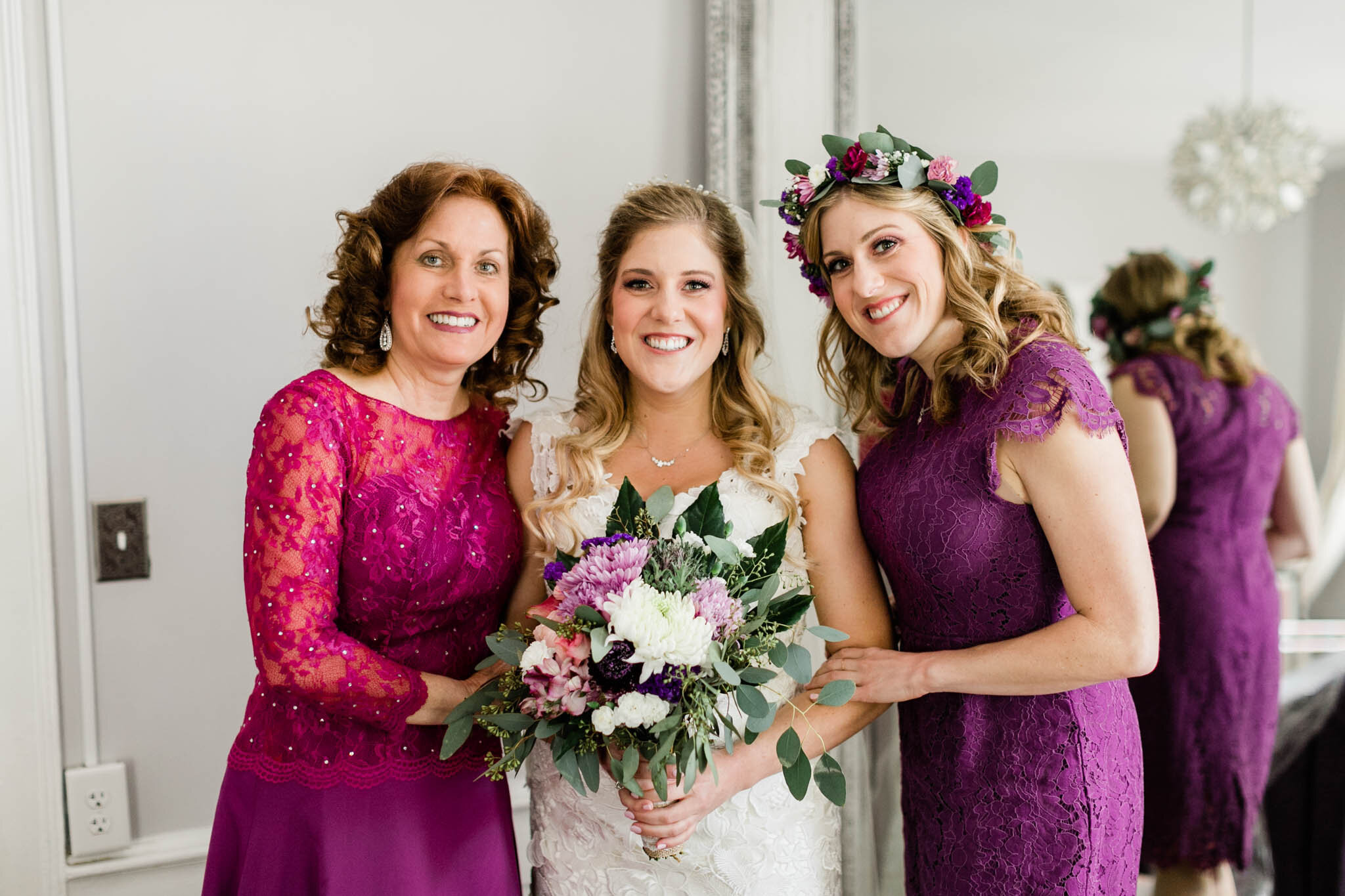 Durham Wedding Photographer | By G. Lin Photography | Candid portrait of bride with mother and sister