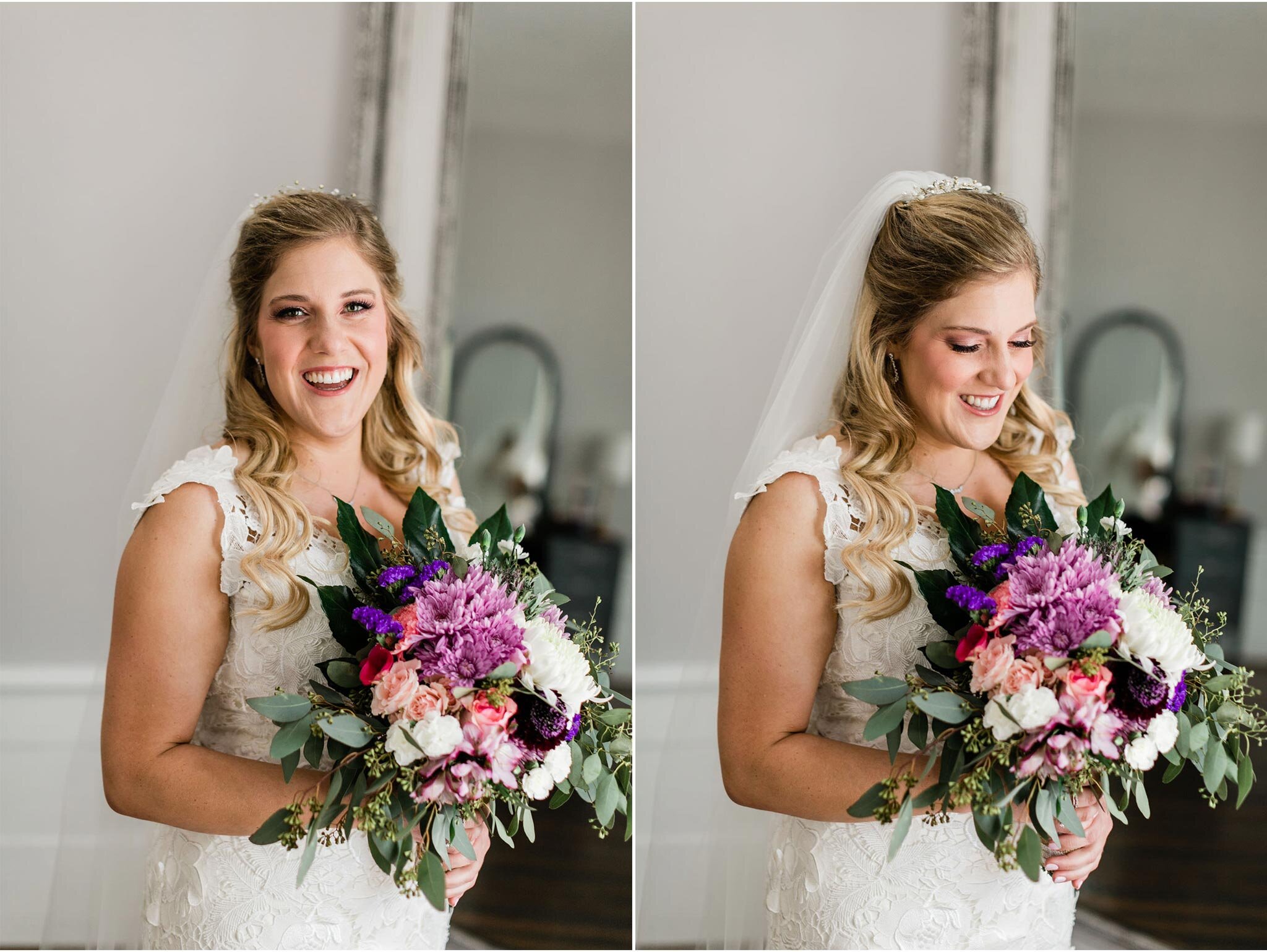 Durham Wedding Photographer | By G. Lin Photography | Beautiful portrait of bride laughing and standing next to window
