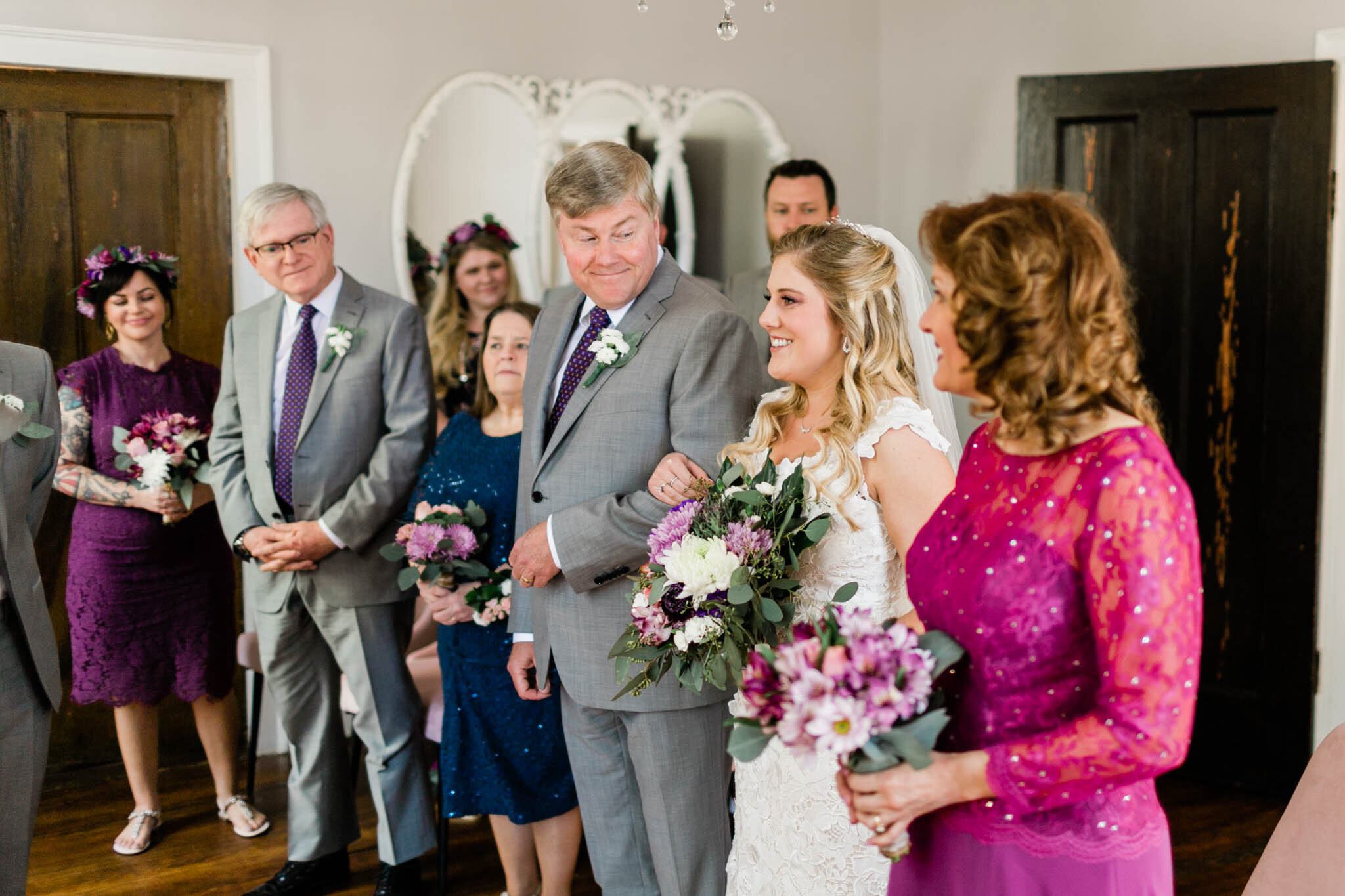 Durham Wedding Photographer | By G. Lin Photography | Bride standing with father and mother during the ceremony