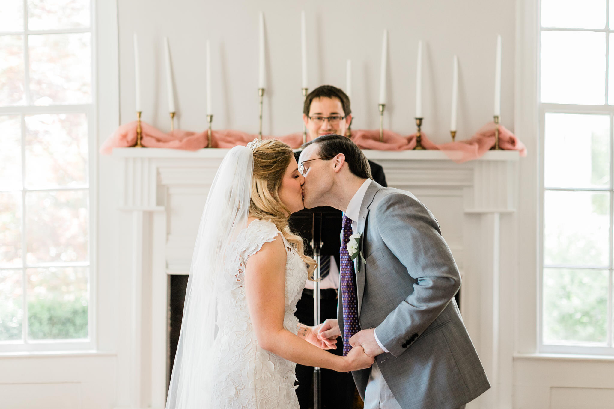 Durham Wedding Photographer | By G. Lin Photography | First kiss by bride and groom during ceremony