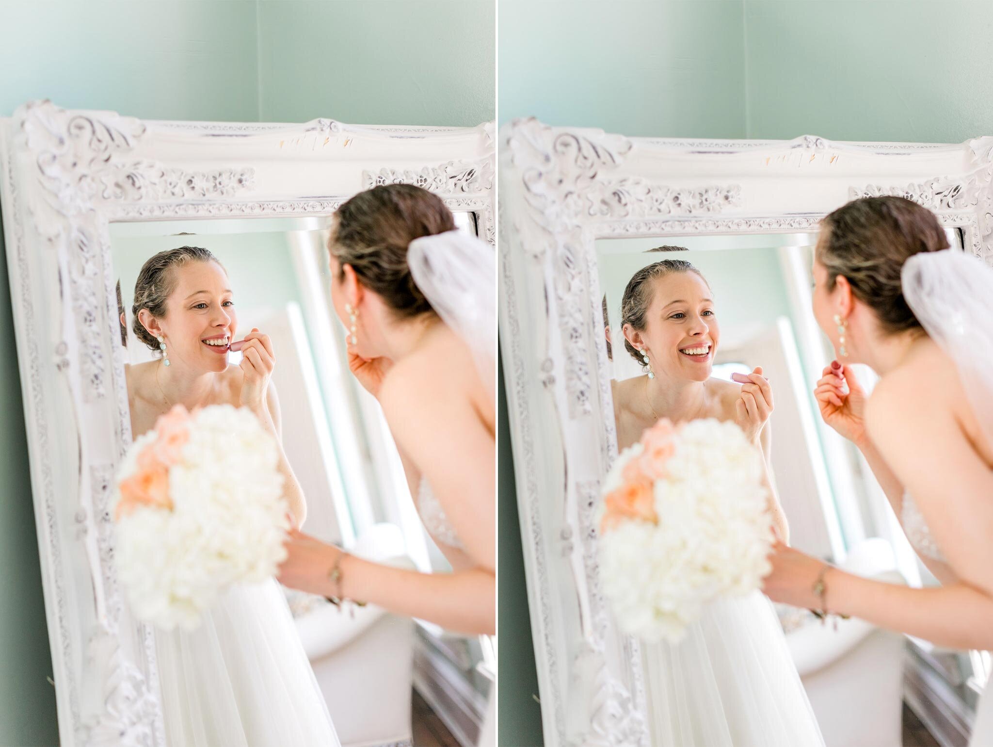 Raleigh Wedding Photographer | By G. Lin Photography | Merrimon Wynne House | Bride getting ready in front of mirror