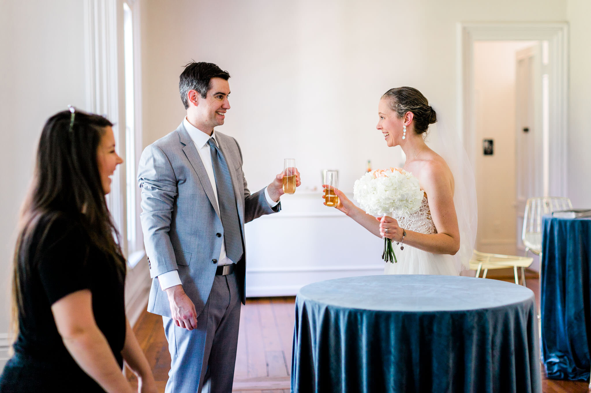 Raleigh Wedding Photographer | By G. Lin Photography | Merrimon Wynne House | Bride and groom toasting