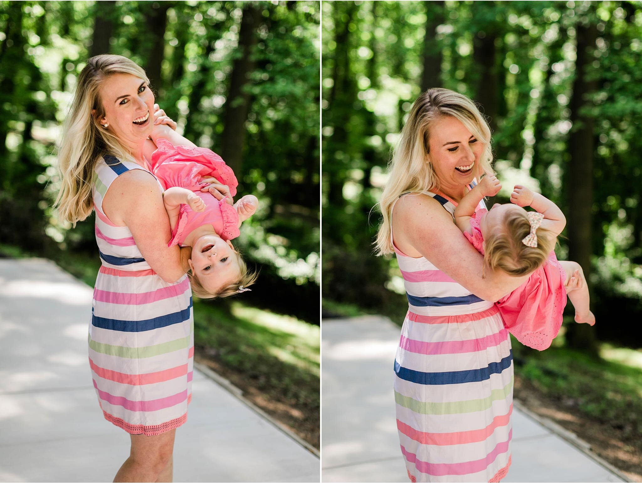 Raleigh Family Photographer | By G. Lin Photography | Mother and baby daughter laughing outside