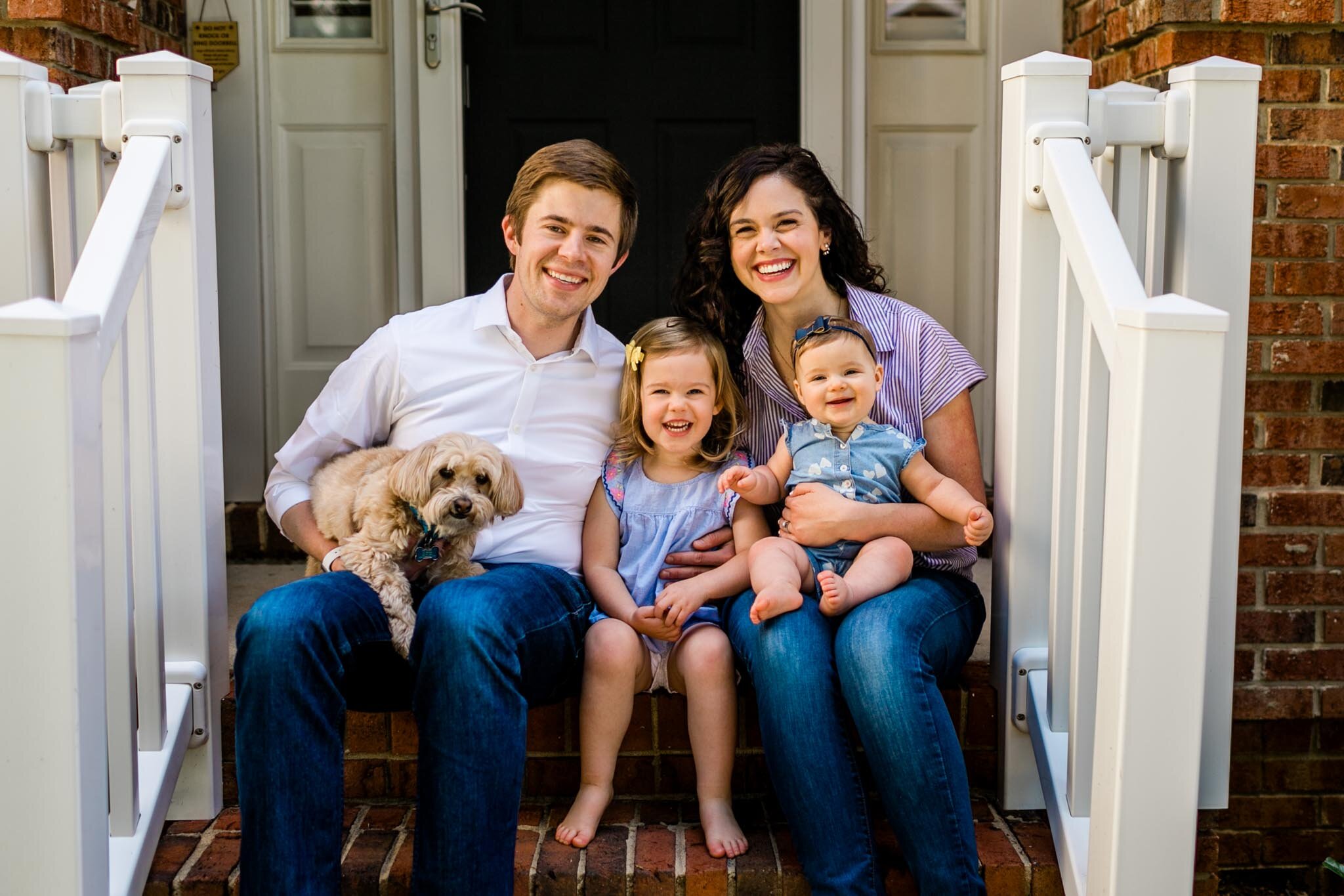 Raleigh Family Photographer | By G. Lin Photography | Candid outdoor family portrait sitting on porch