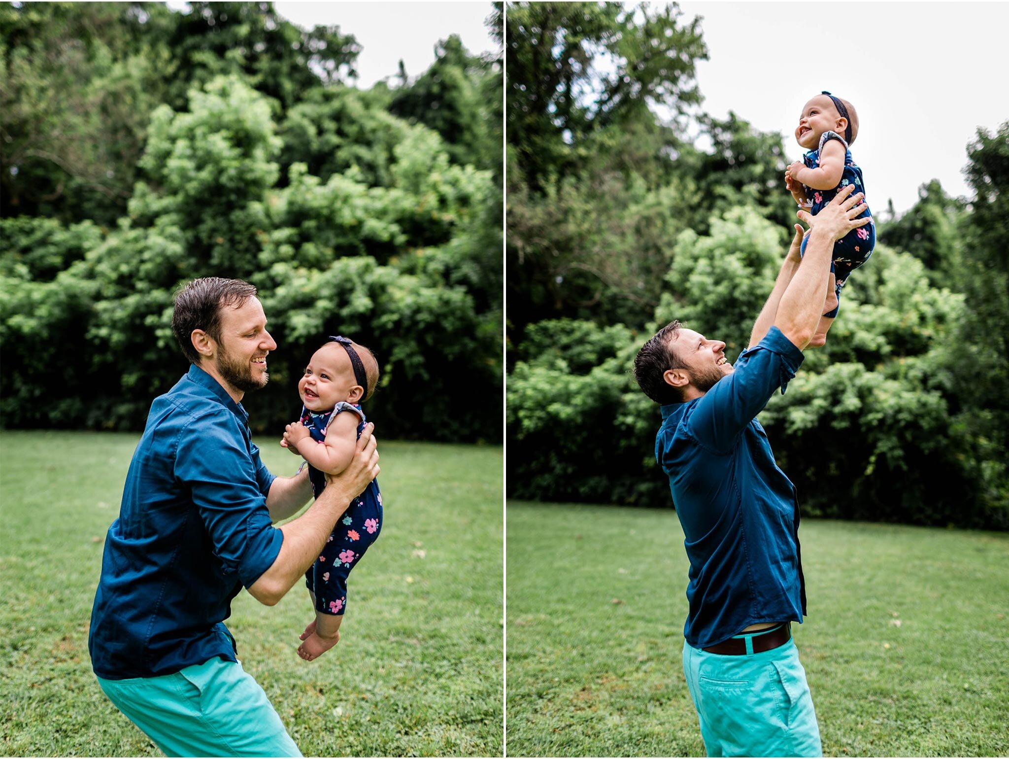 Raleigh Family Photographer | By G. Lin Photography | Dad tossing baby girl in the air