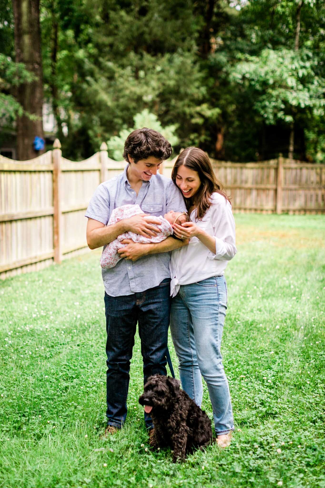 Durham Newborn Photographer | By G. Lin Photography | Outdoor summer family photo in back yard