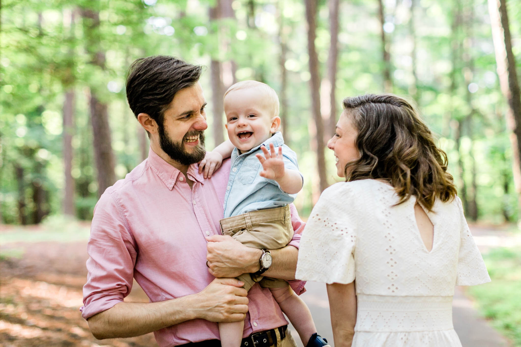 Raleigh Family Photographer | By G. Lin Photography | Umstead Park | Baby boy smiling and waving at camera