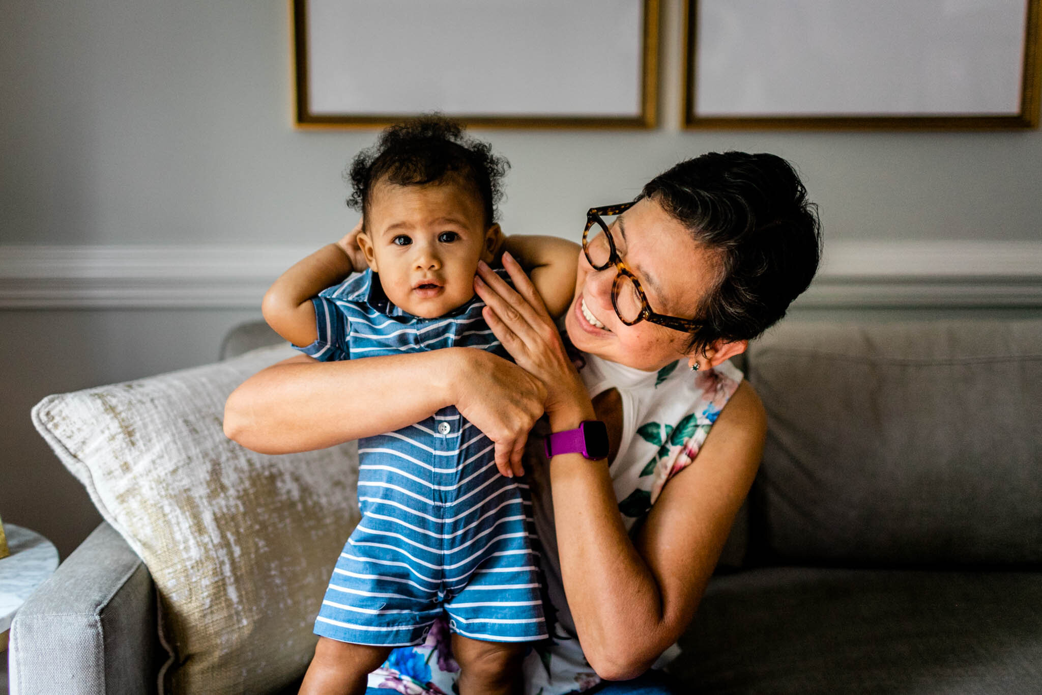 Raleigh Family Photographer | By G. Lin Photography | Grandmother holding grandson on couch