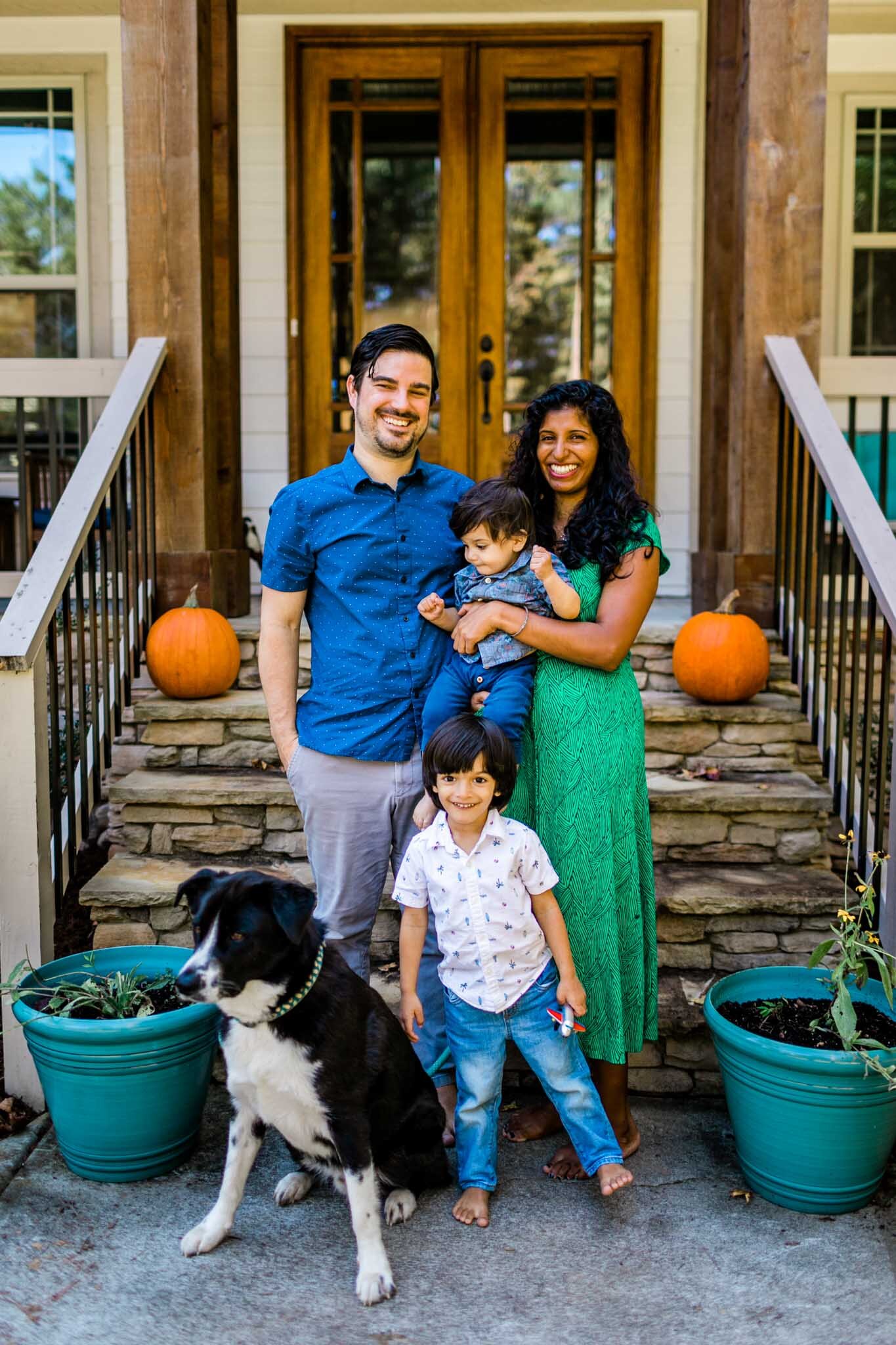 Durham Family Photographer | By G. Lin Photography | Fall family photo outside of home