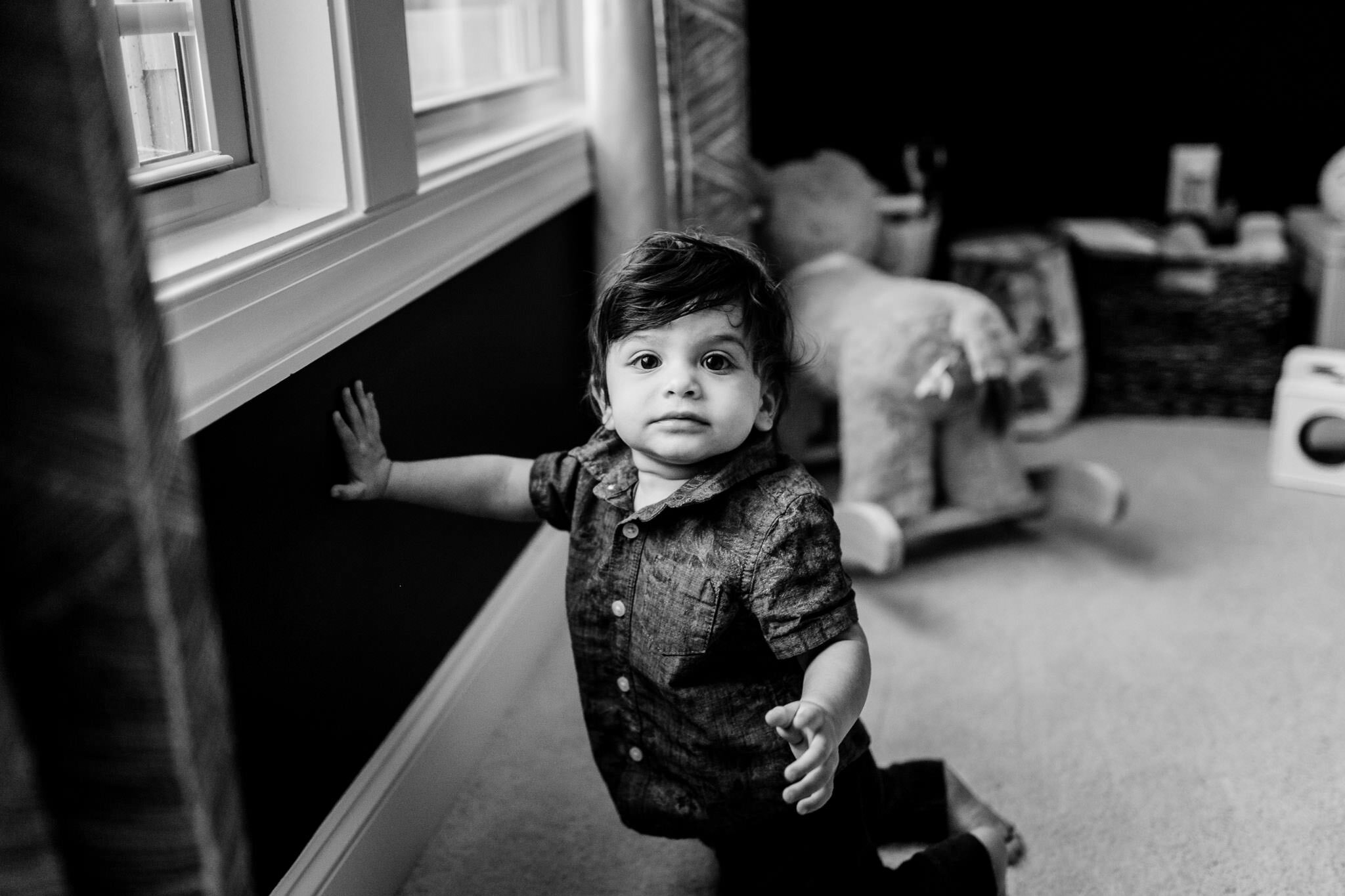 Durham Family Photographer | By G. Lin Photography | Black and white photo of toddler boy
