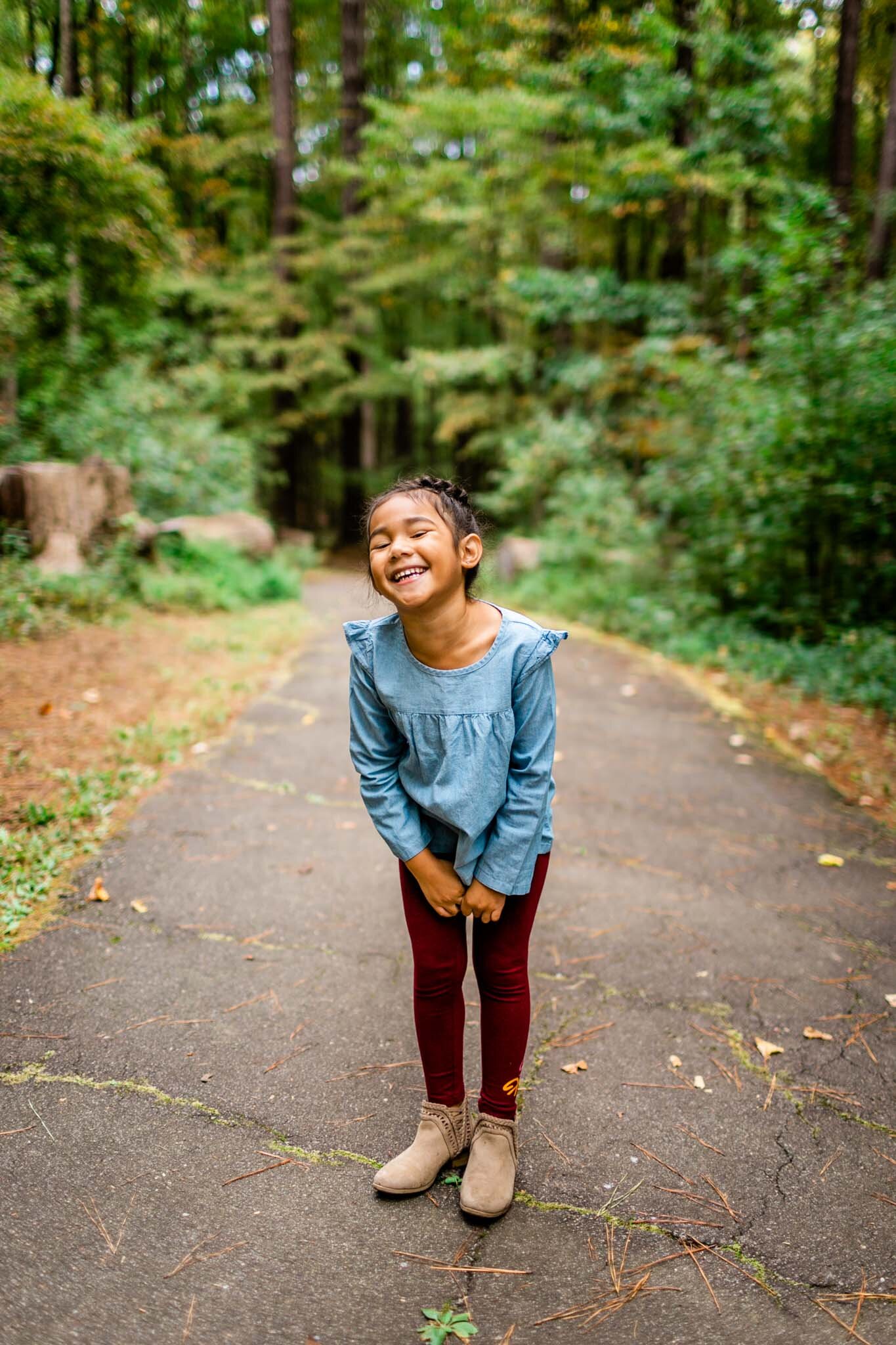 Raleigh Family Photographer | By G. Lin Photography | Umstead Park | Young girl laughing