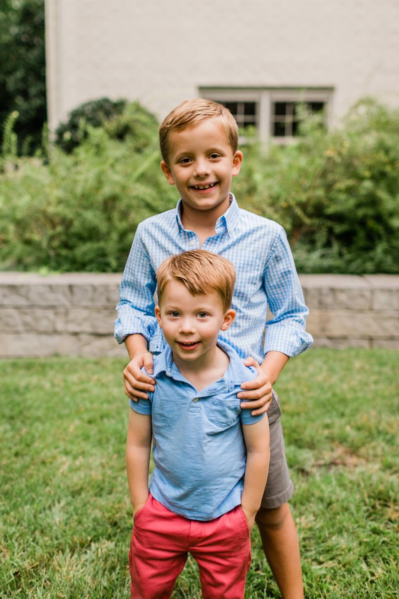 Raleigh Family Photographer | By G. Lin Photography | Two boys standing outside