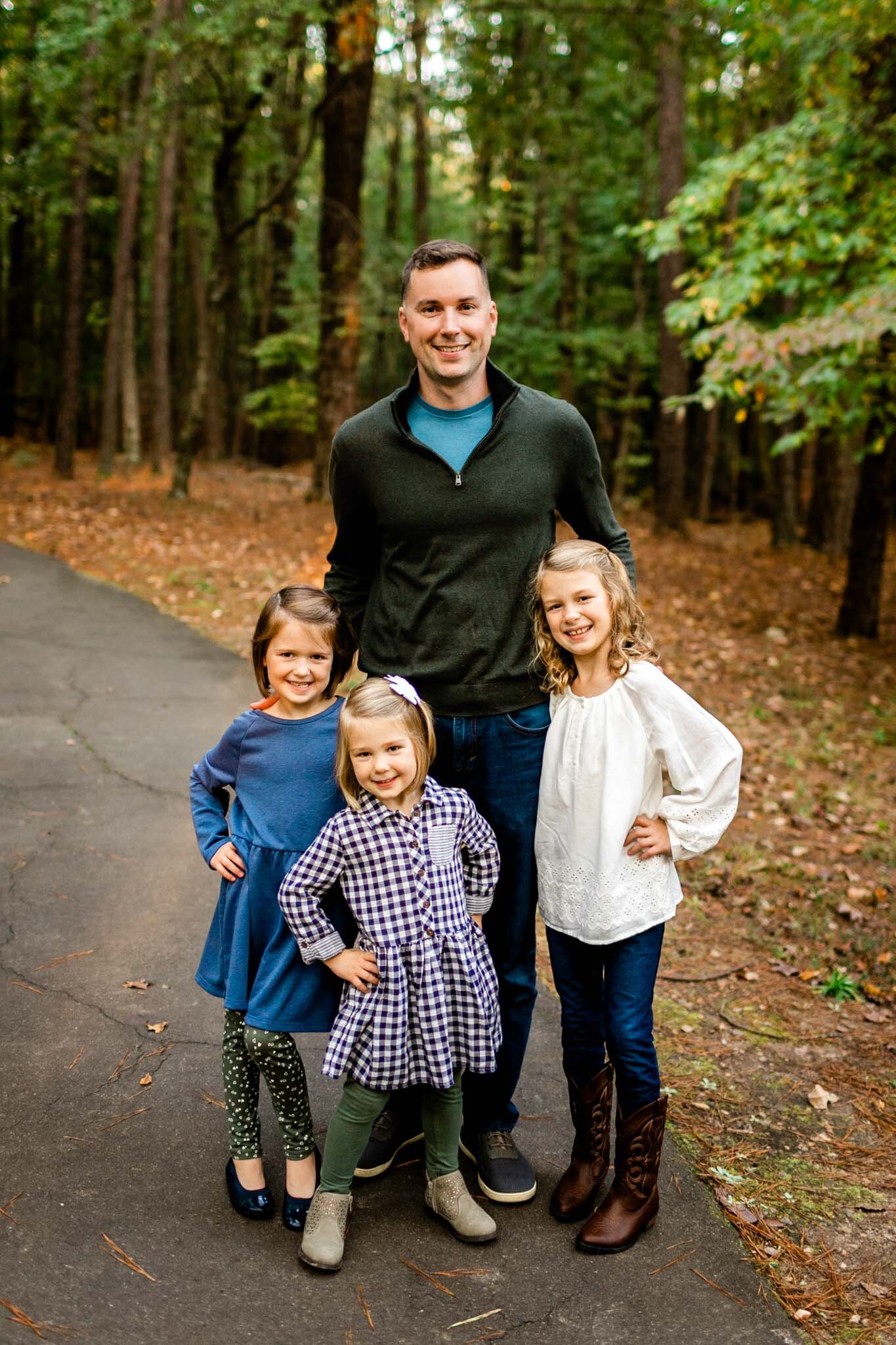 Raleigh Family Photographer | Umstead Park | By G. Lin Photography | Dad standing with three daughters