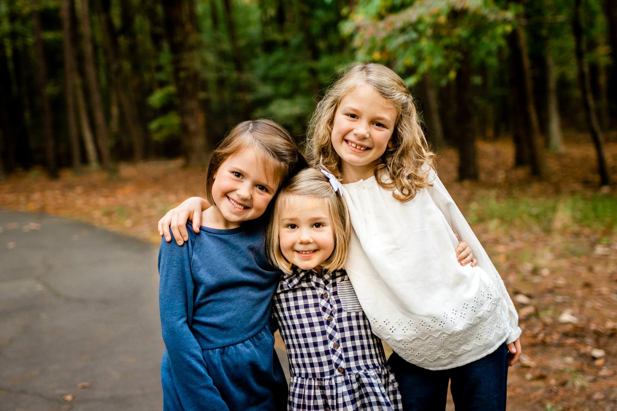 Raleigh Family Photographer | Umstead Park | By G. Lin Photography | Sibling portrait of three young girls