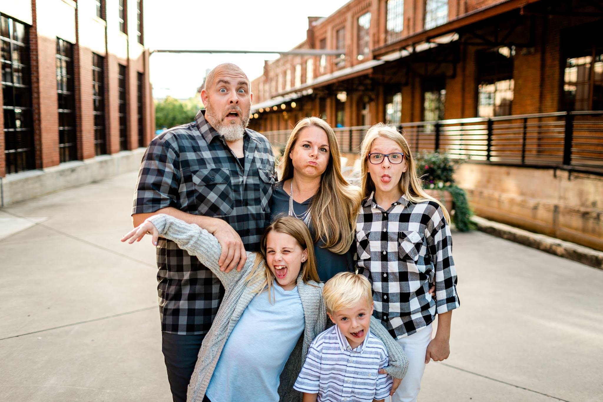 Durham Family Photographer | By G. Lin Photography | American Tobacco Campus | Family of five making funny faces