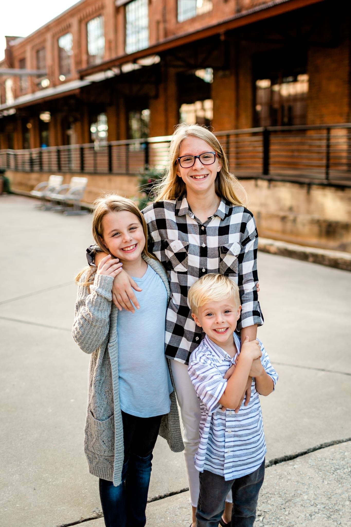Durham Family Photographer | By G. Lin Photography | American Tobacco Campus | Sibling photo of two sisters and one brother
