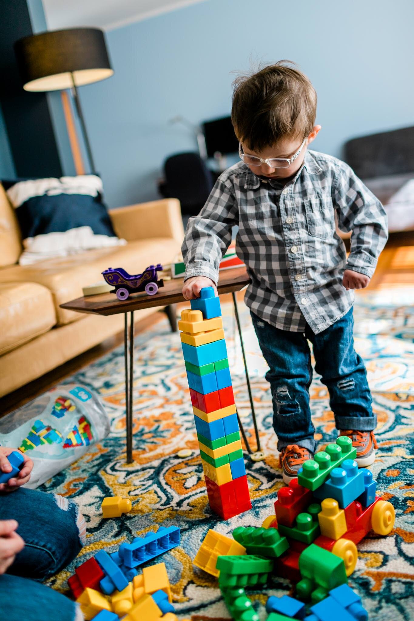 Raleigh Lifestyle Family Photographer | By G. Lin Photography | young boy stacking blocks