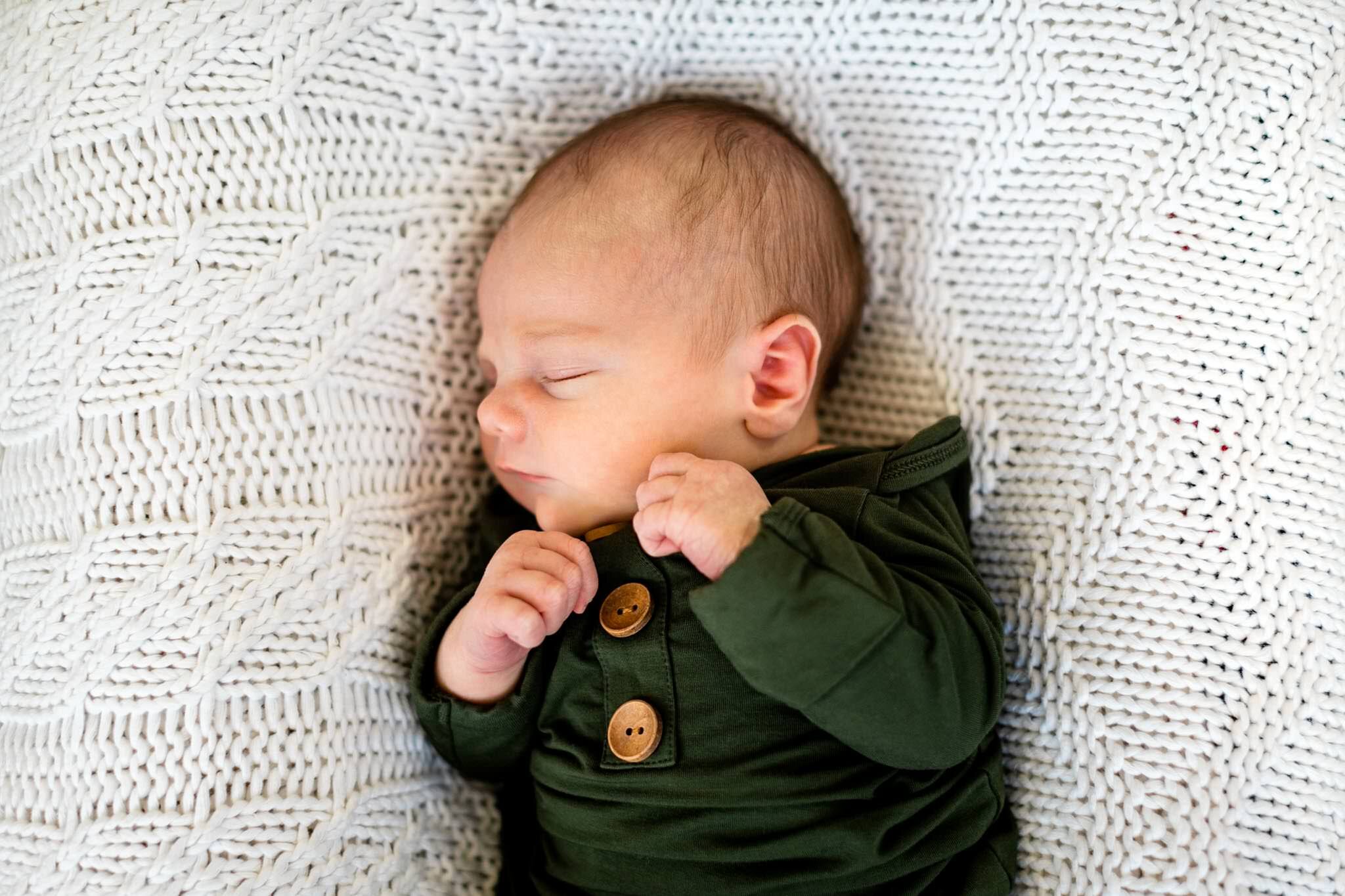 Raleigh Newborn Photographer | By G. Lin Photography | Baby boy sleeping on white blanket